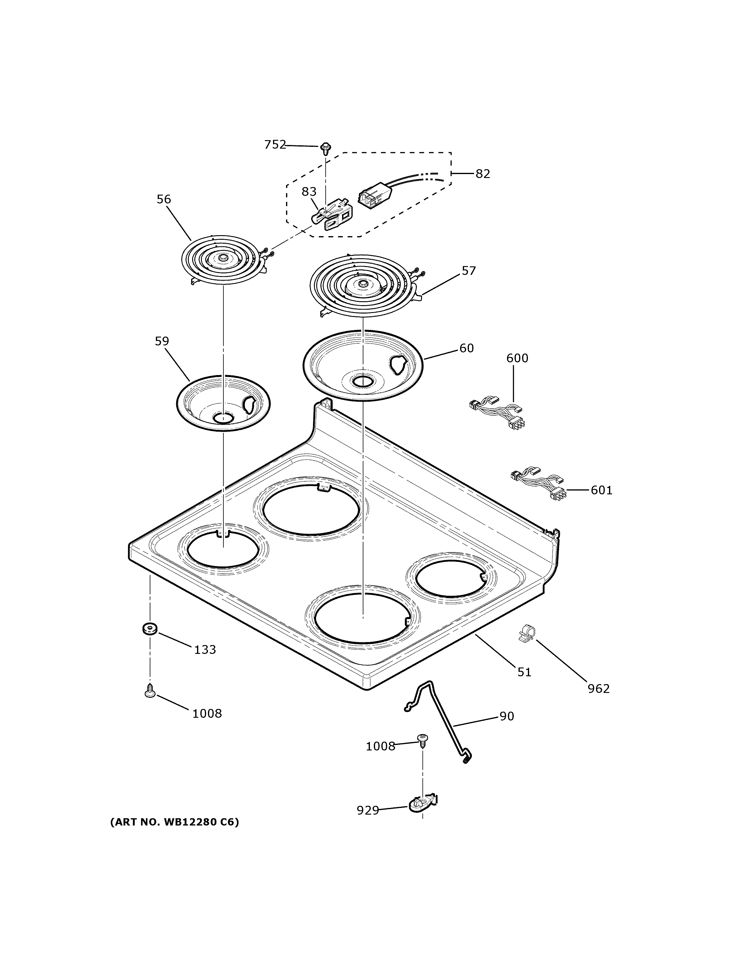 GE JB258DM2WW cooktop diagram