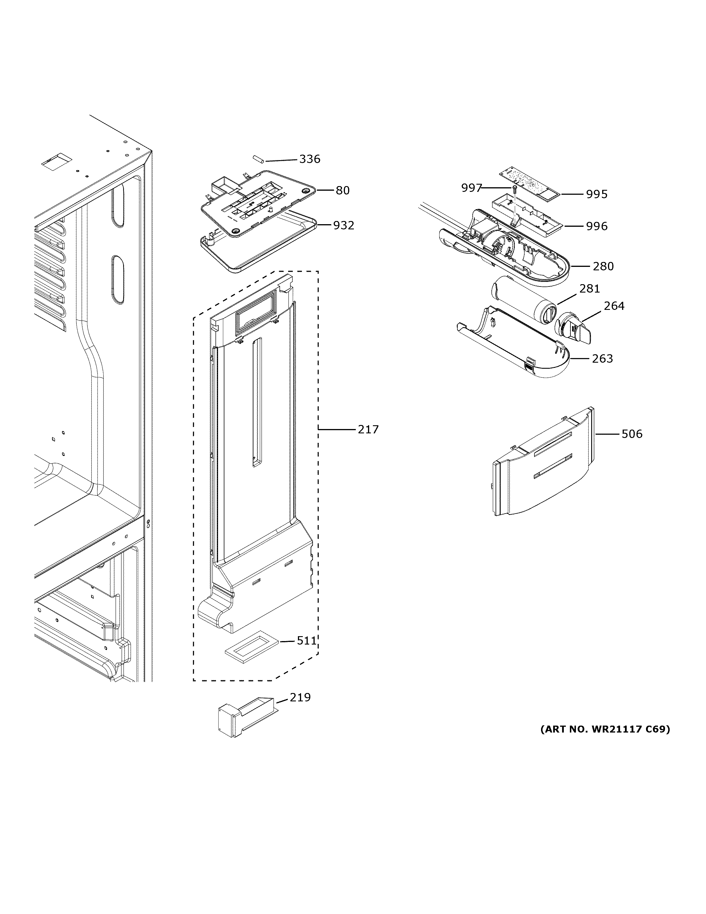 GE GDE25EYKBRFS fresh food section diagram