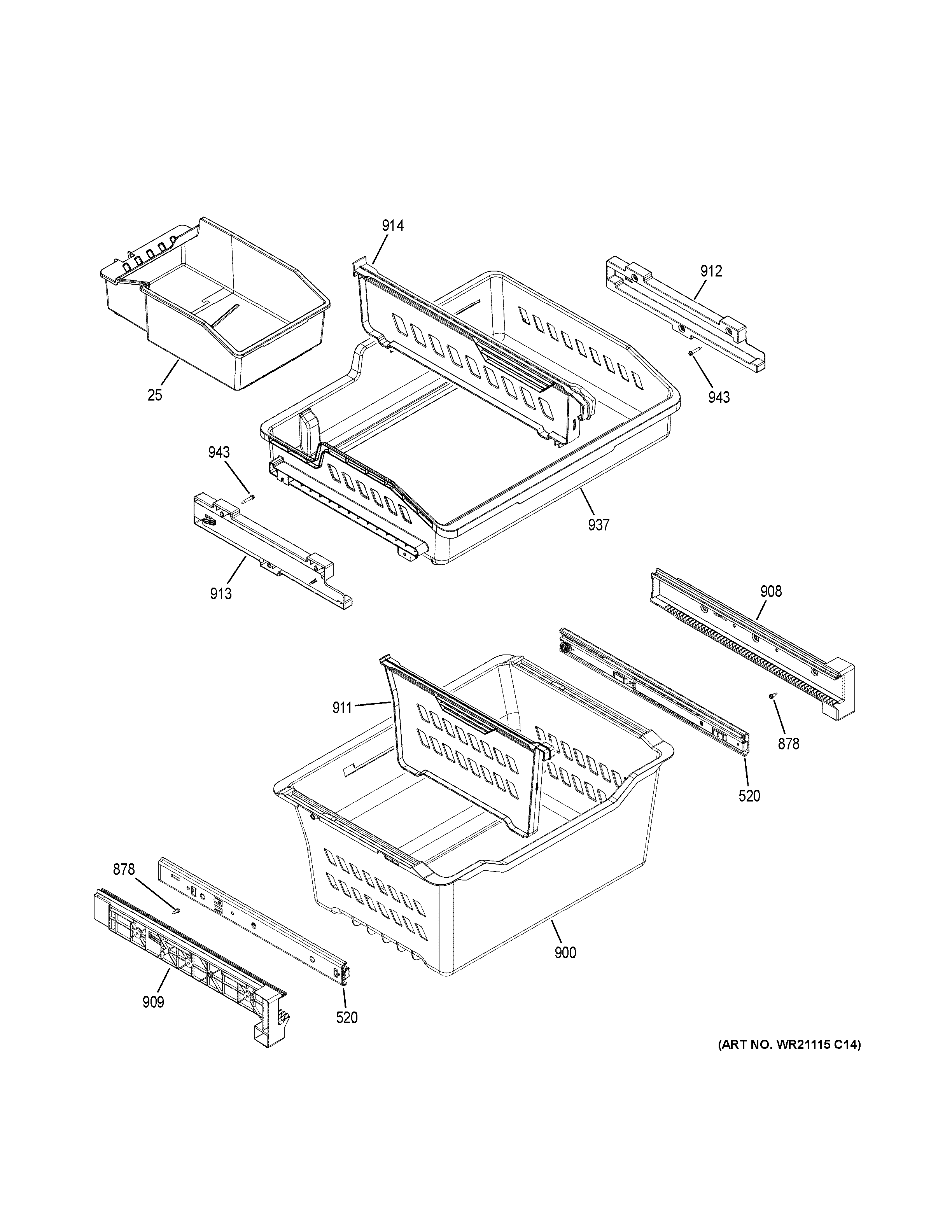 GE GDE21EYKBRFS freezer shelves diagram