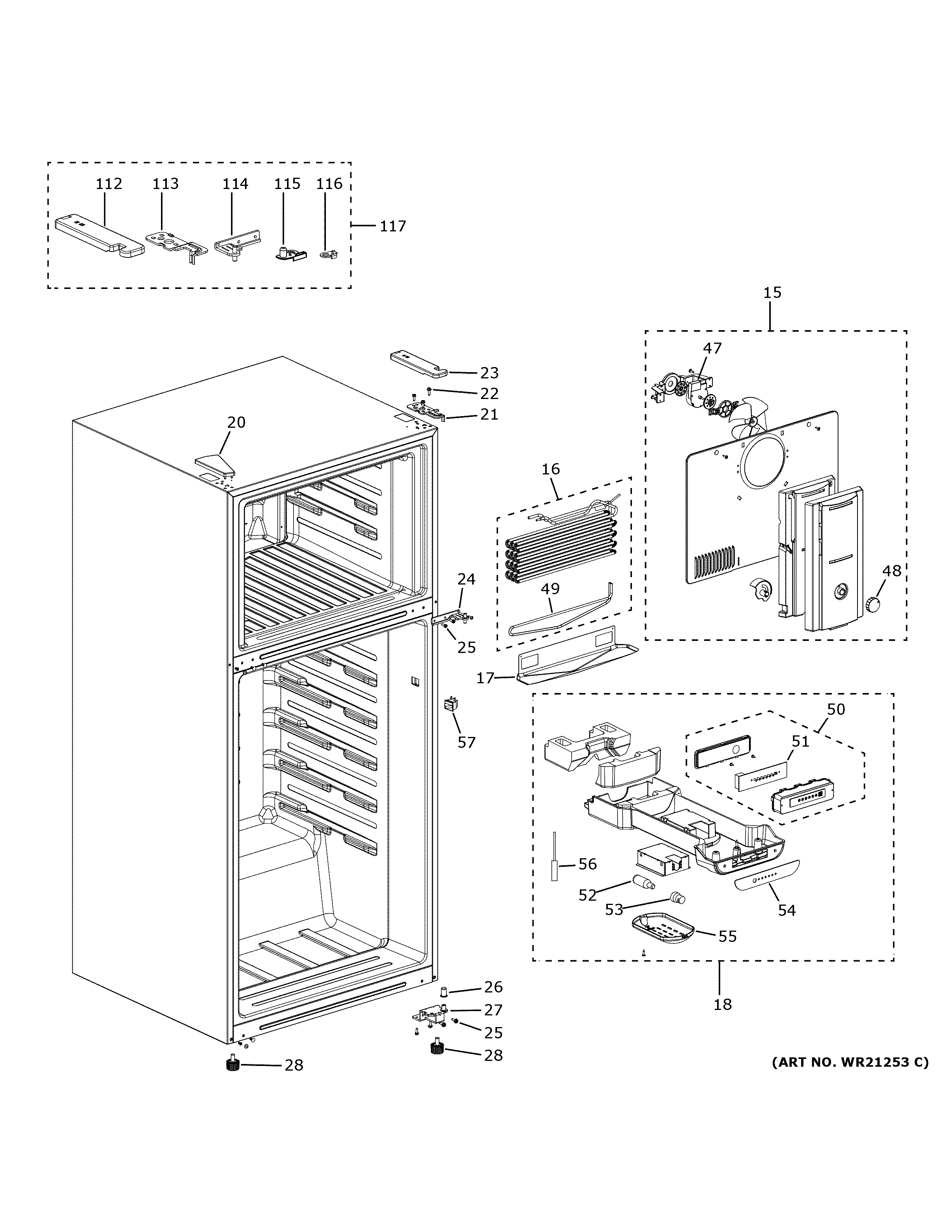 GE GTE18MTRBRBB cabinet diagram