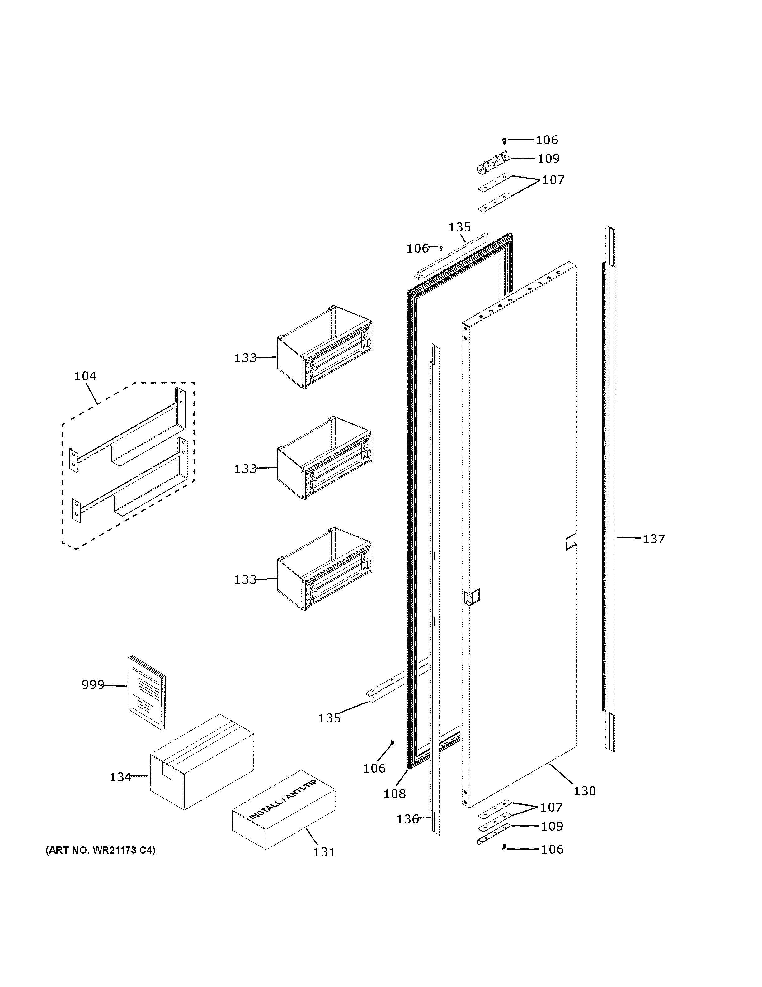 GE ZIF241NBRAII door diagram