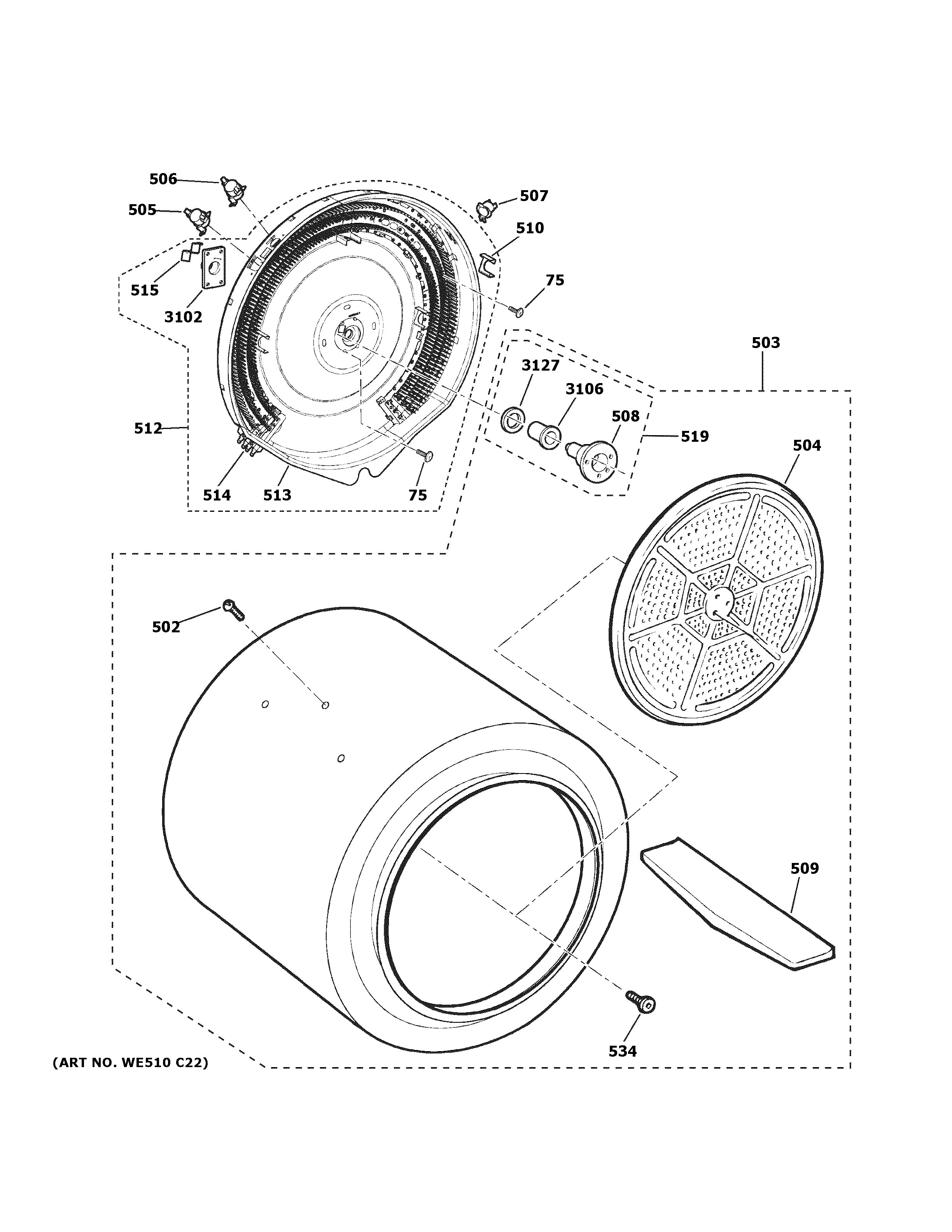 GE GTD33EASK0WW drum diagram
