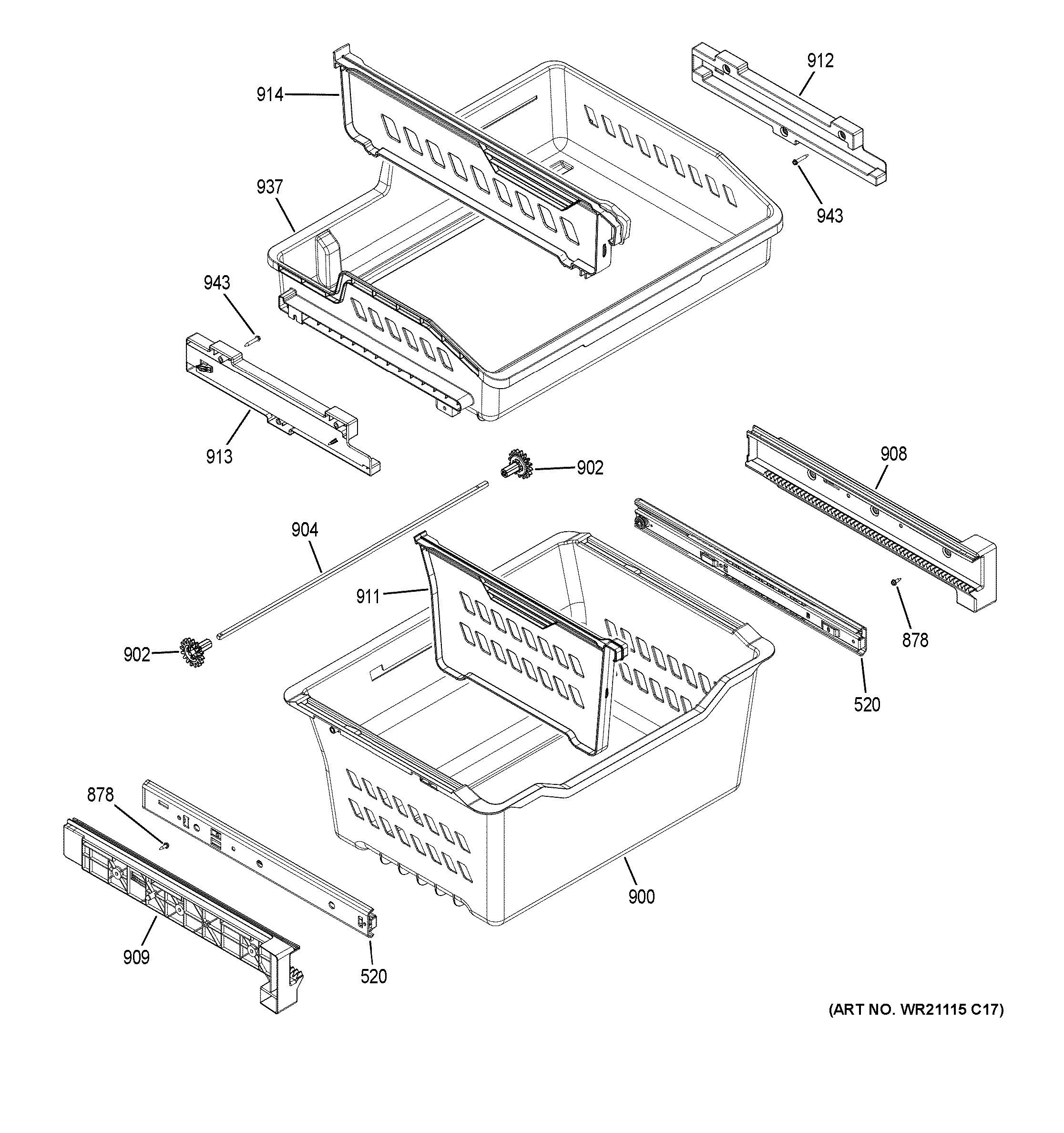GE GFE26JEMPFDS freezer shelves diagram