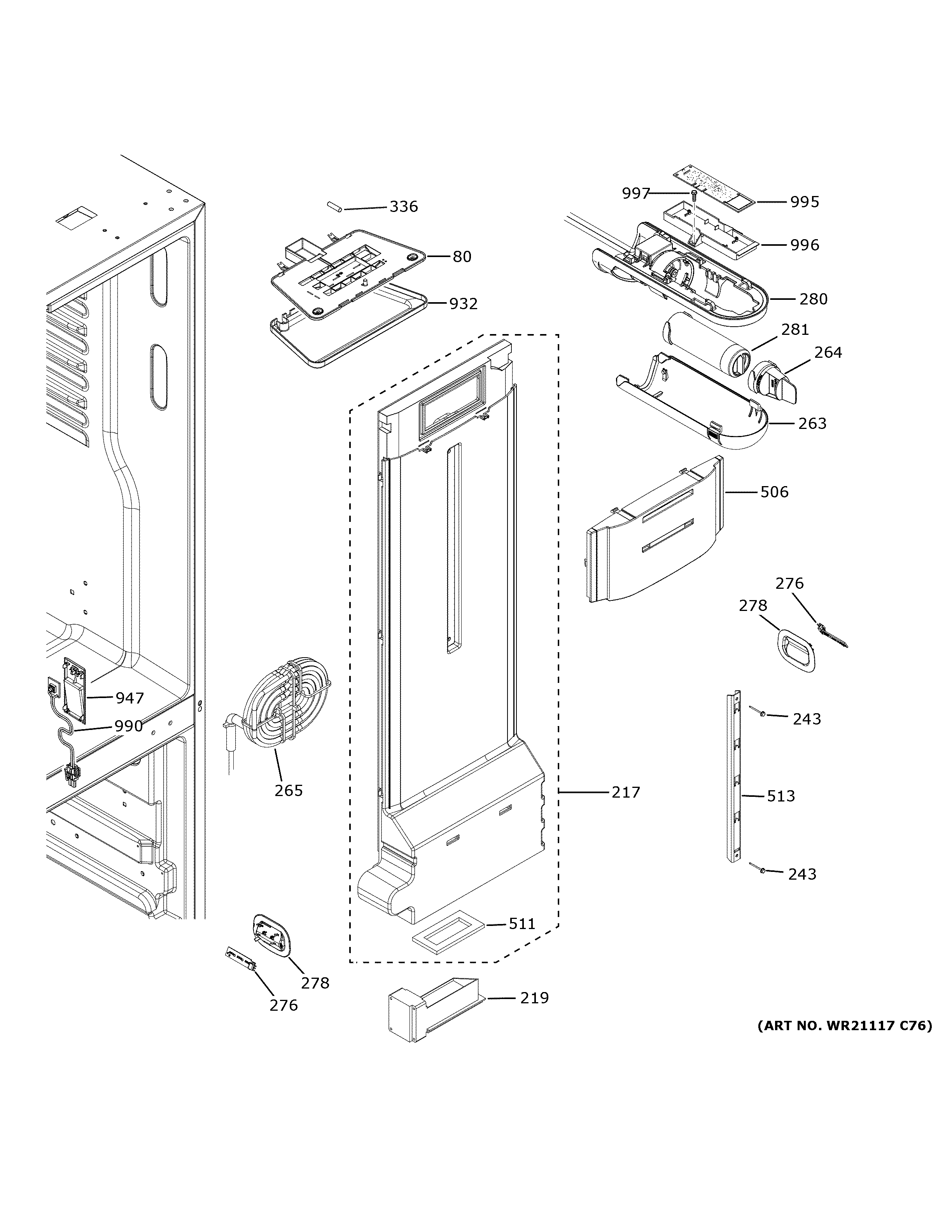 GE GNE27JSMNFSS fresh food section diagram