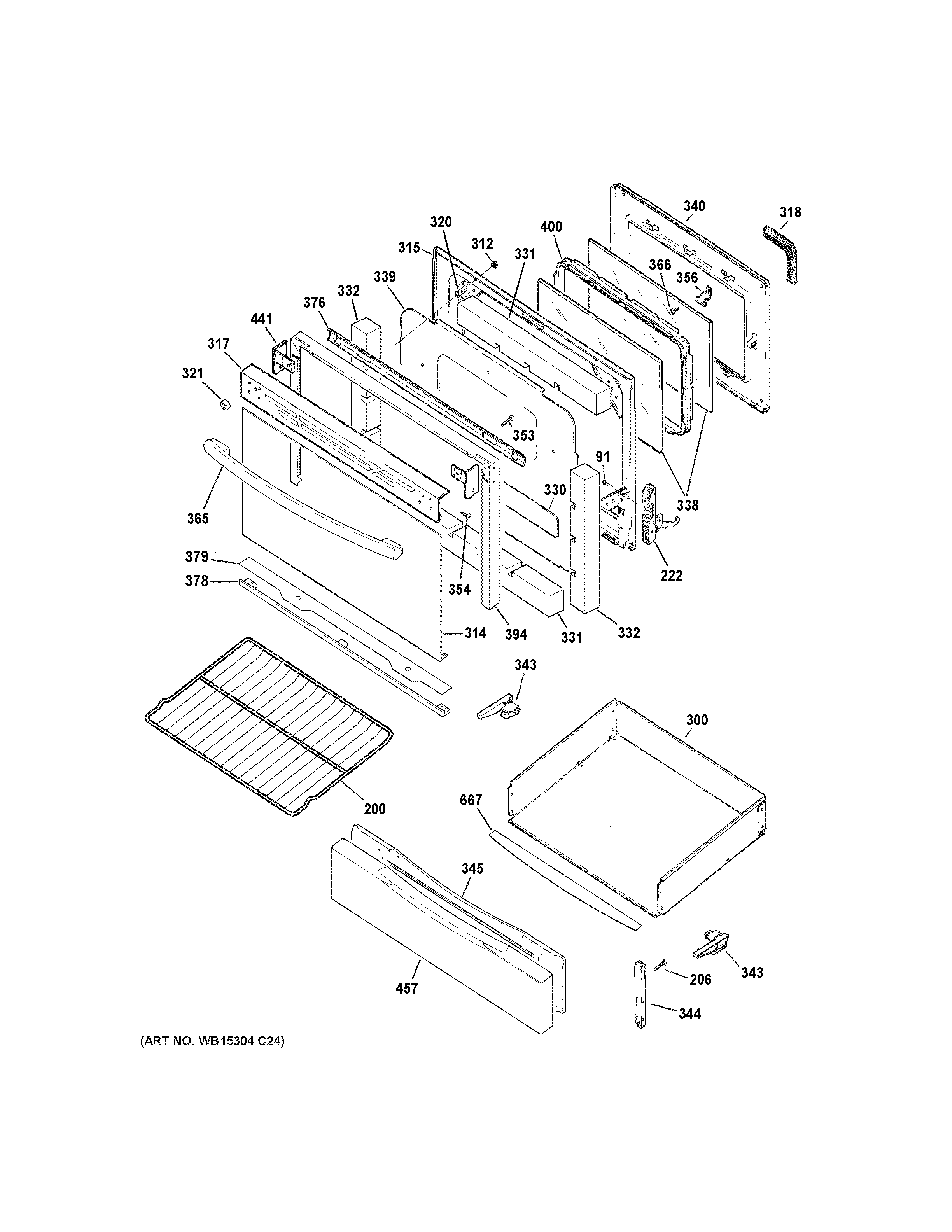 GE JGB620DEF1BB door & drawer parts diagram
