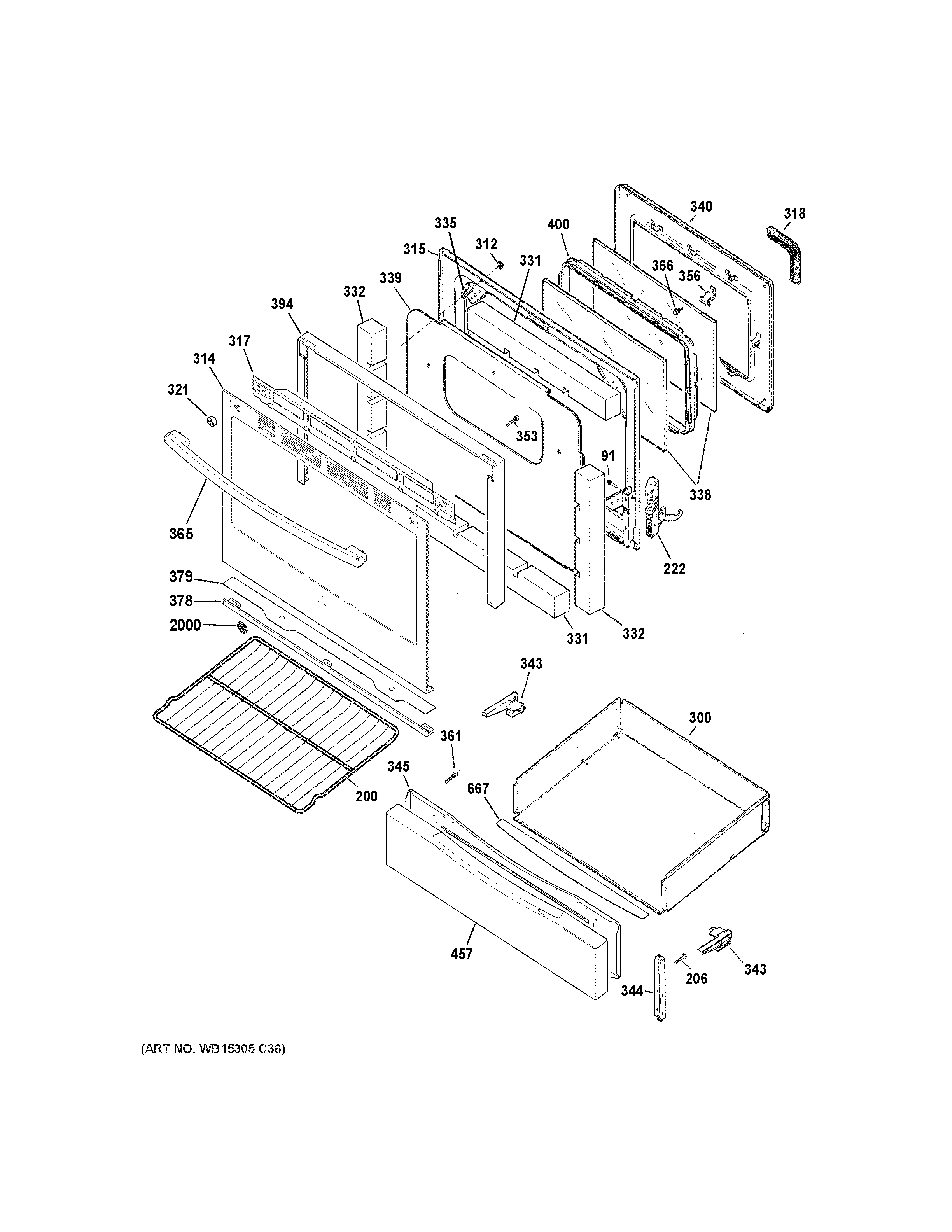 GE JGB620GEF2SA door & drawer parts diagram