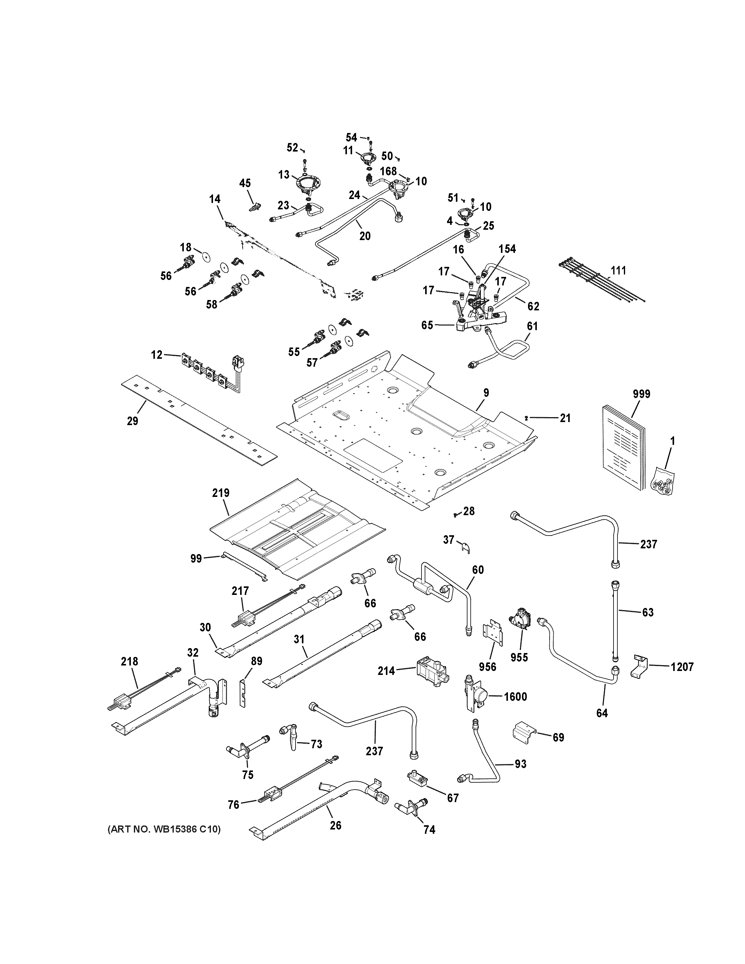 GE PGB950DEF1WW gas & burner parts diagram