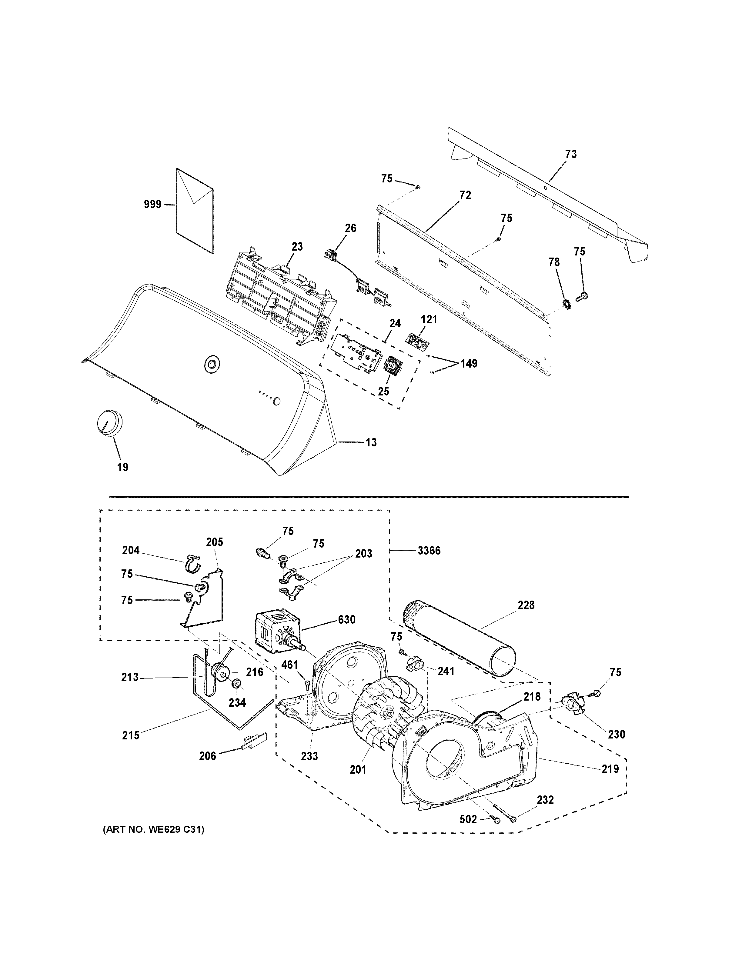 GE VTD52EASR0WB backsplash, blower & motor assembly diagram