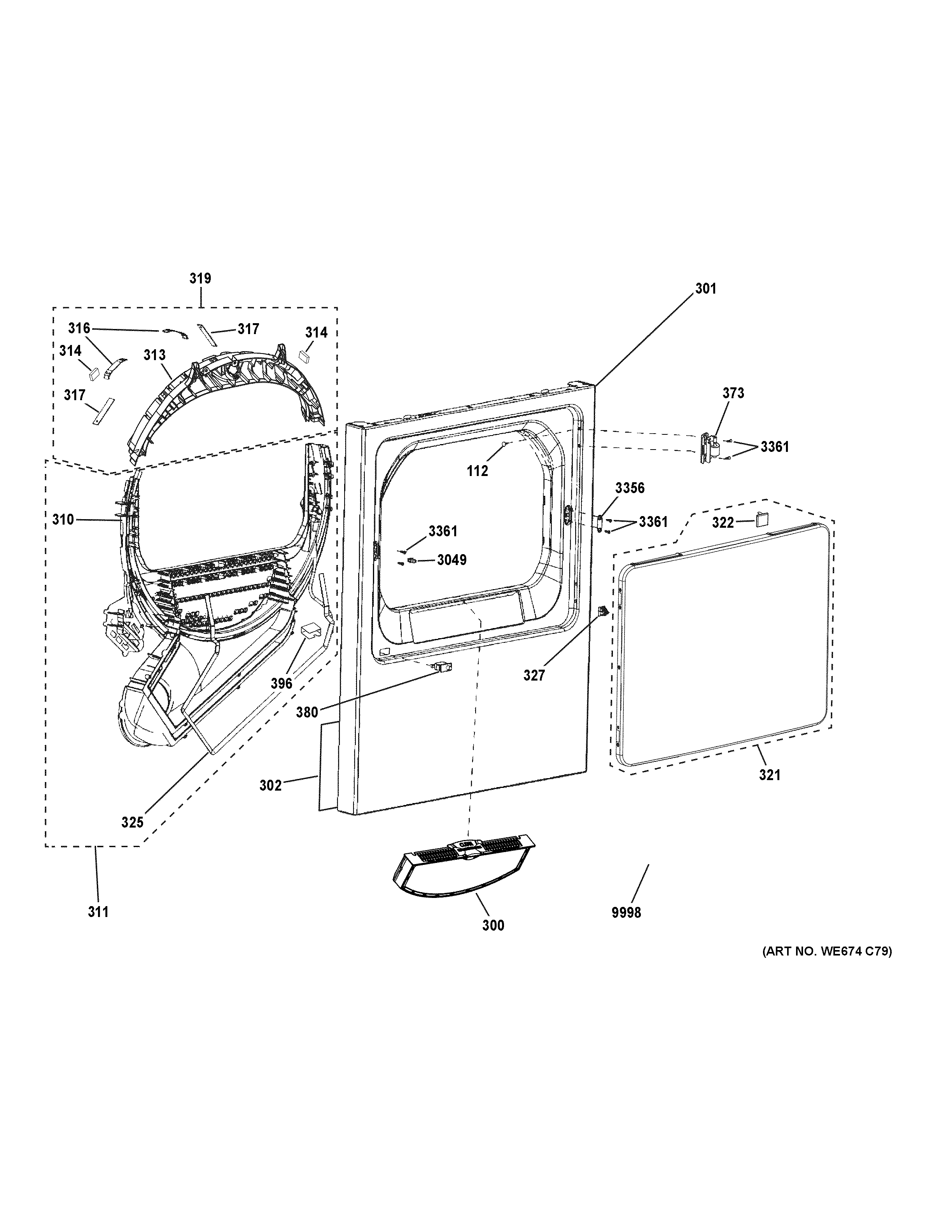 GE VTD52EASR0WB front panel & door diagram
