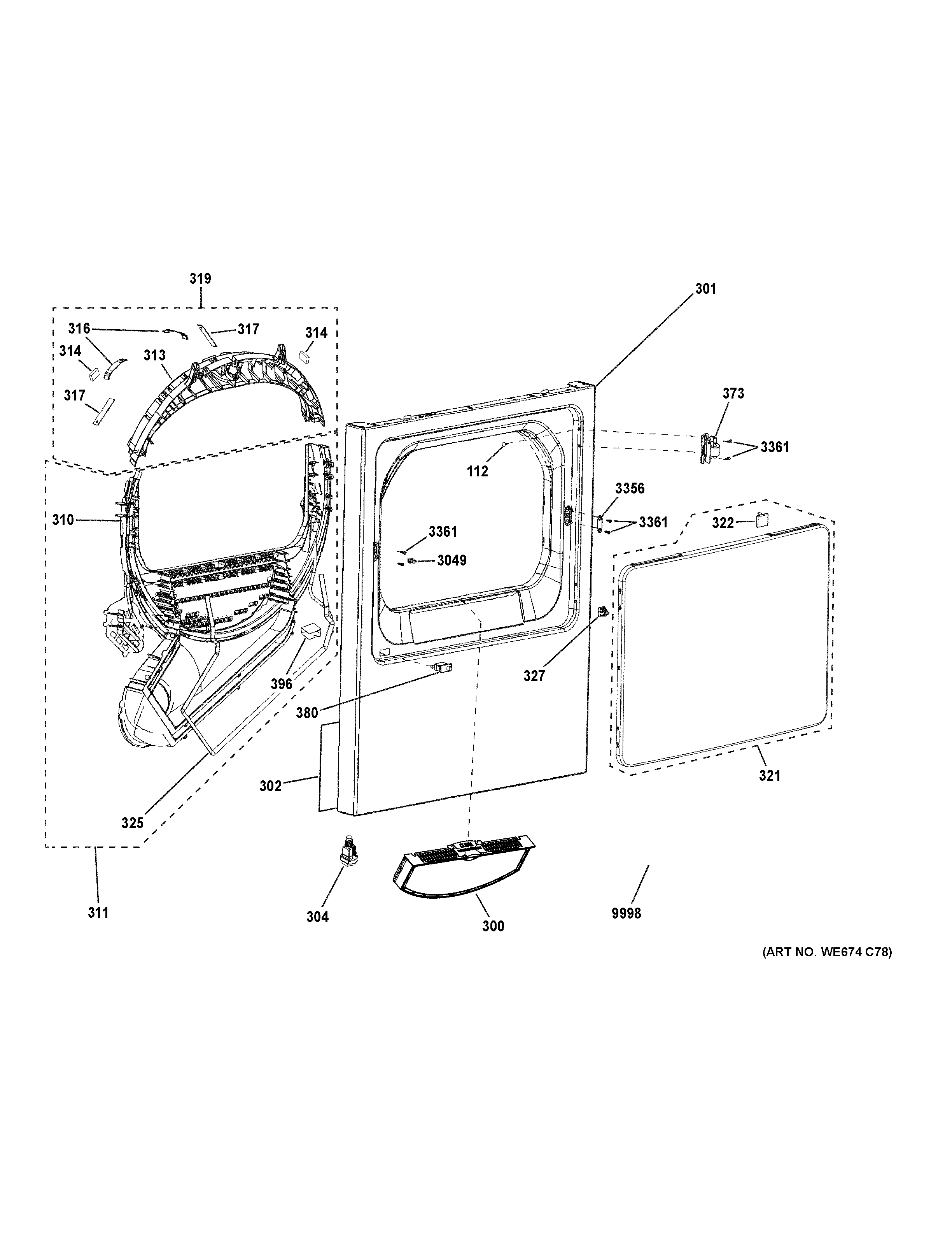 GE VTD52GASR0WB front panel & door diagram