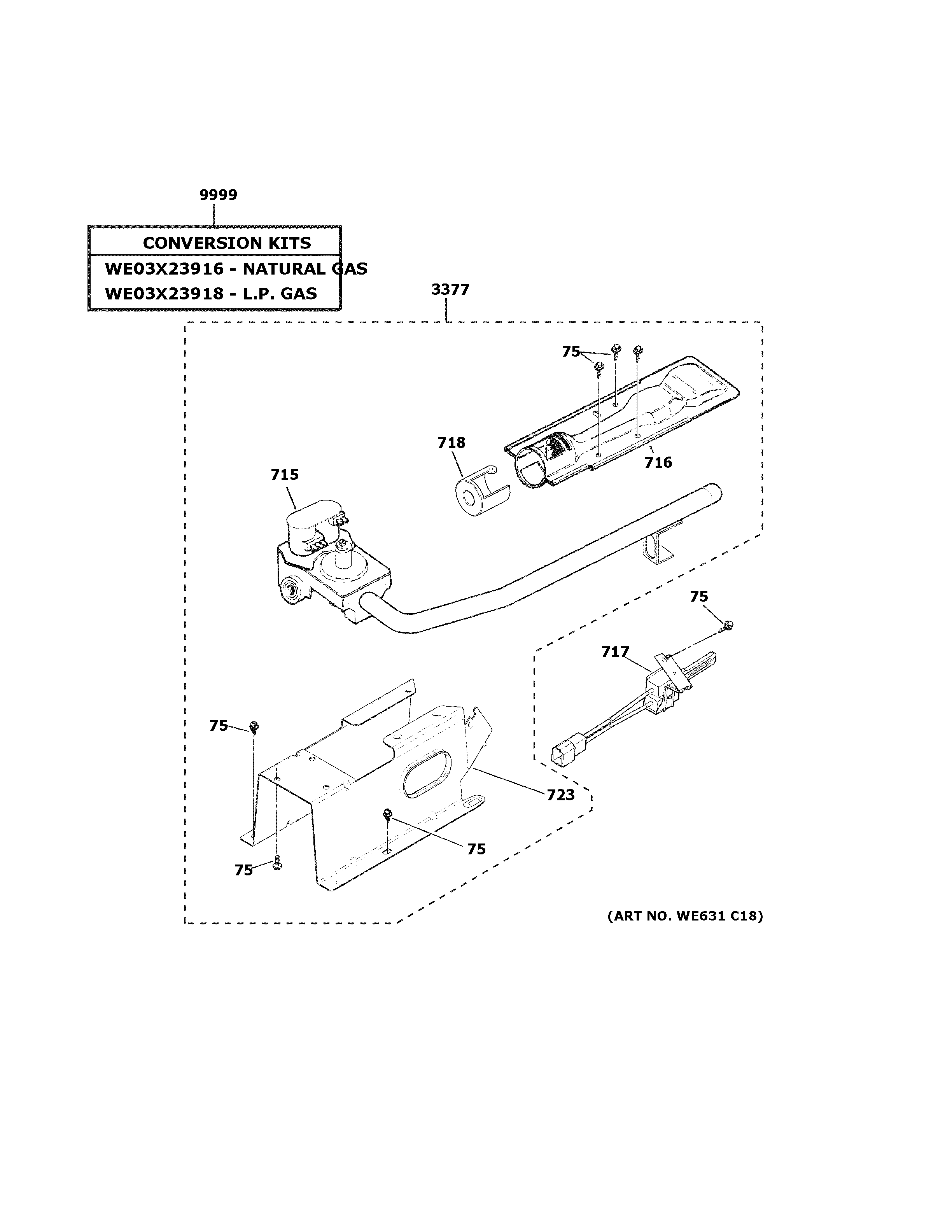 GE VTD52GASR0WB gas valve & burner assembly diagram
