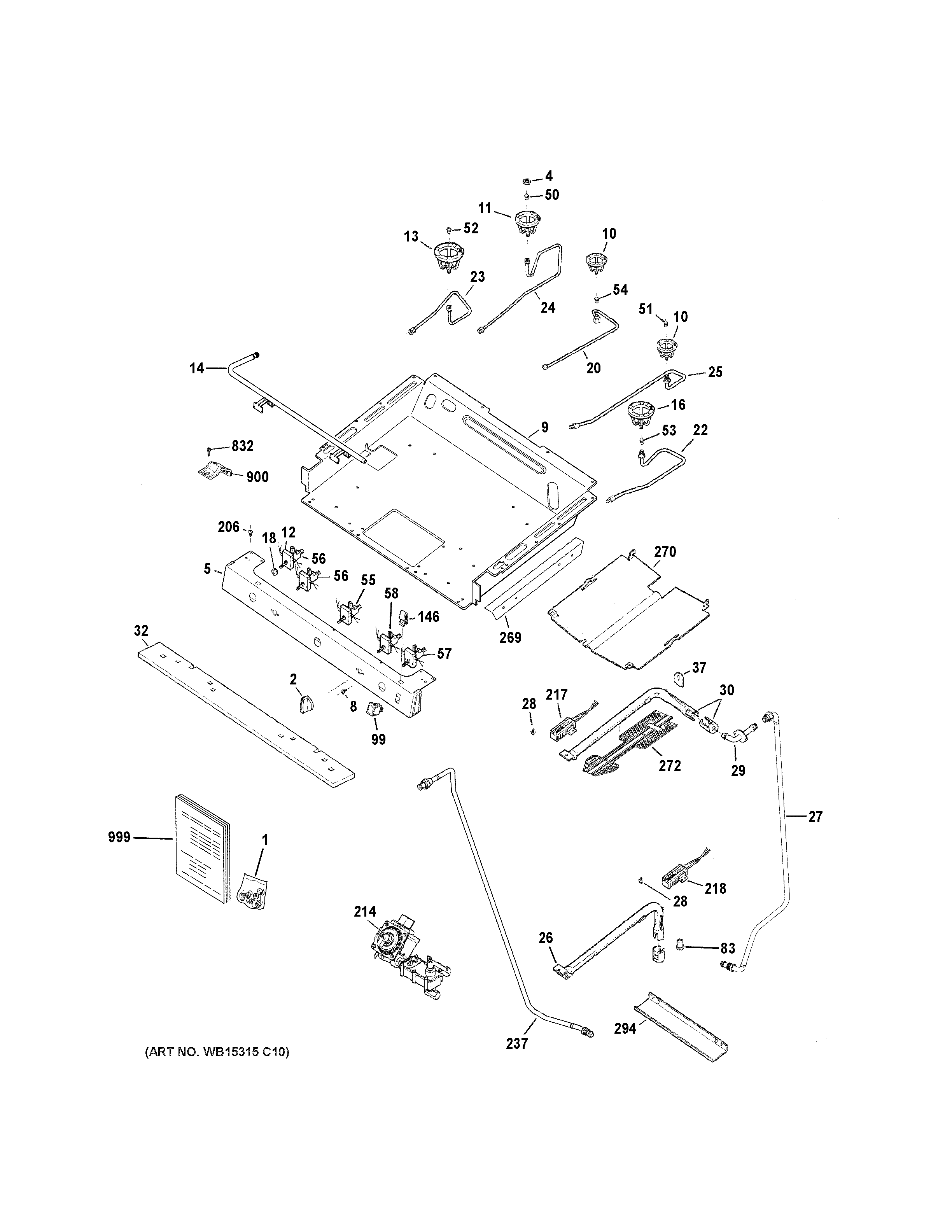 GE JGB695SEF2SS gas & burner parts diagram