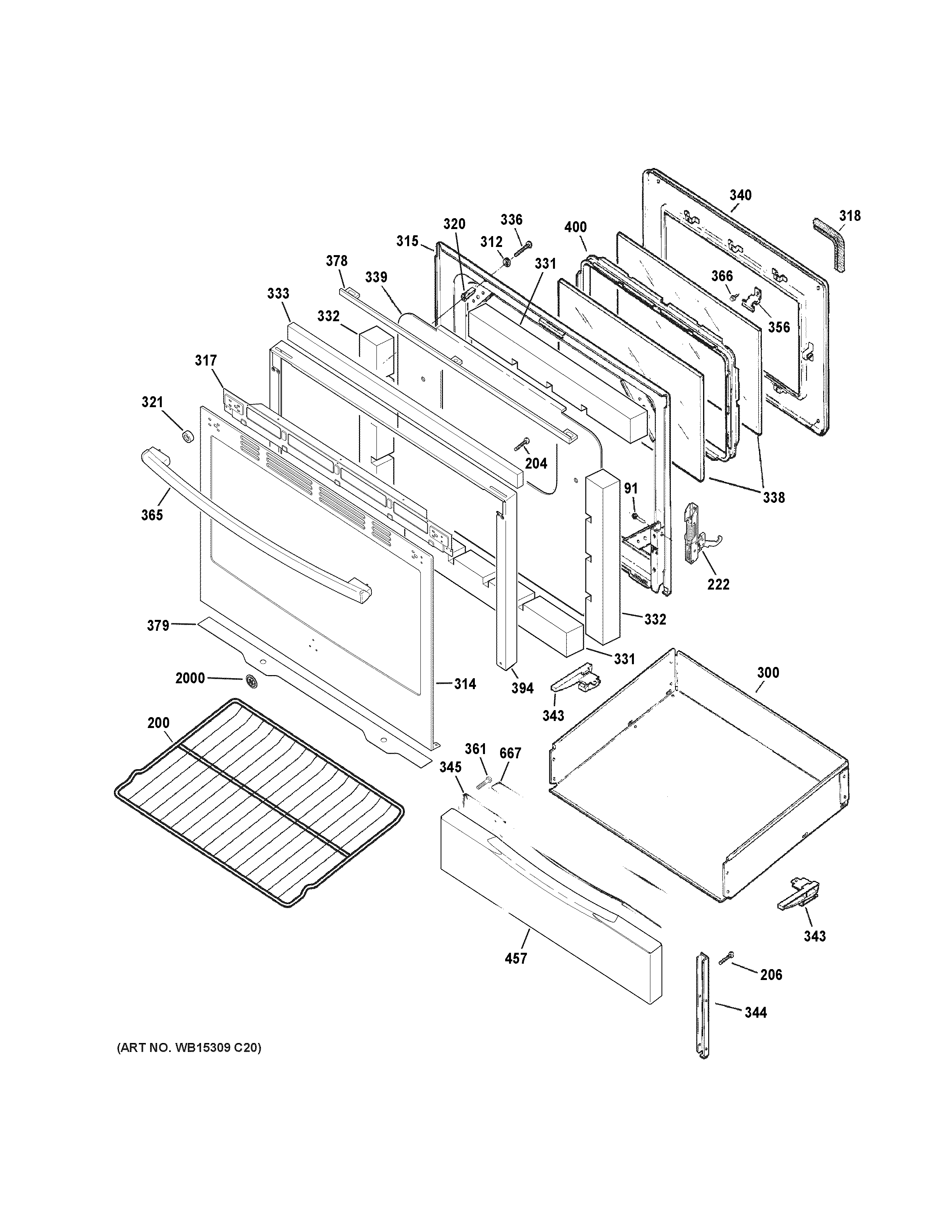 GE JGB695SEF2SS door & drawer parts diagram