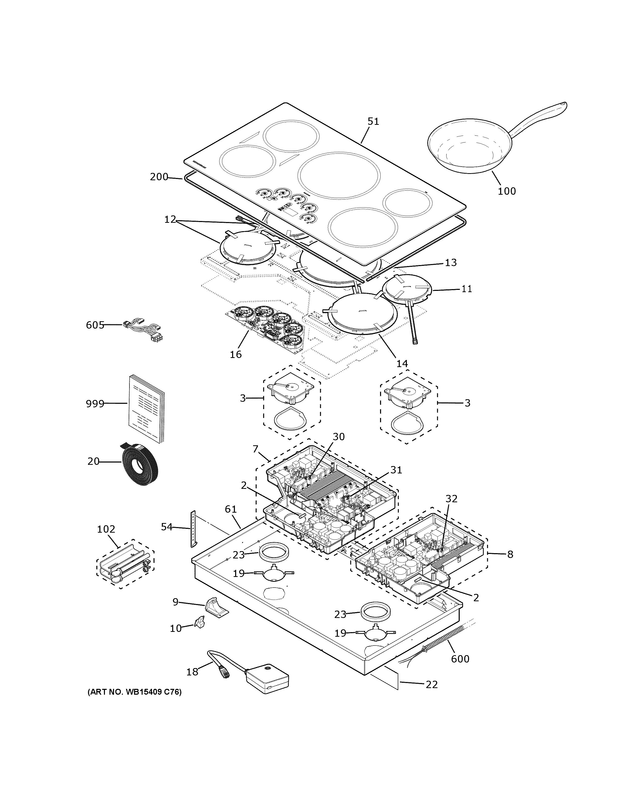 GE ZHU36RDP2BB control panel & cooktop diagram