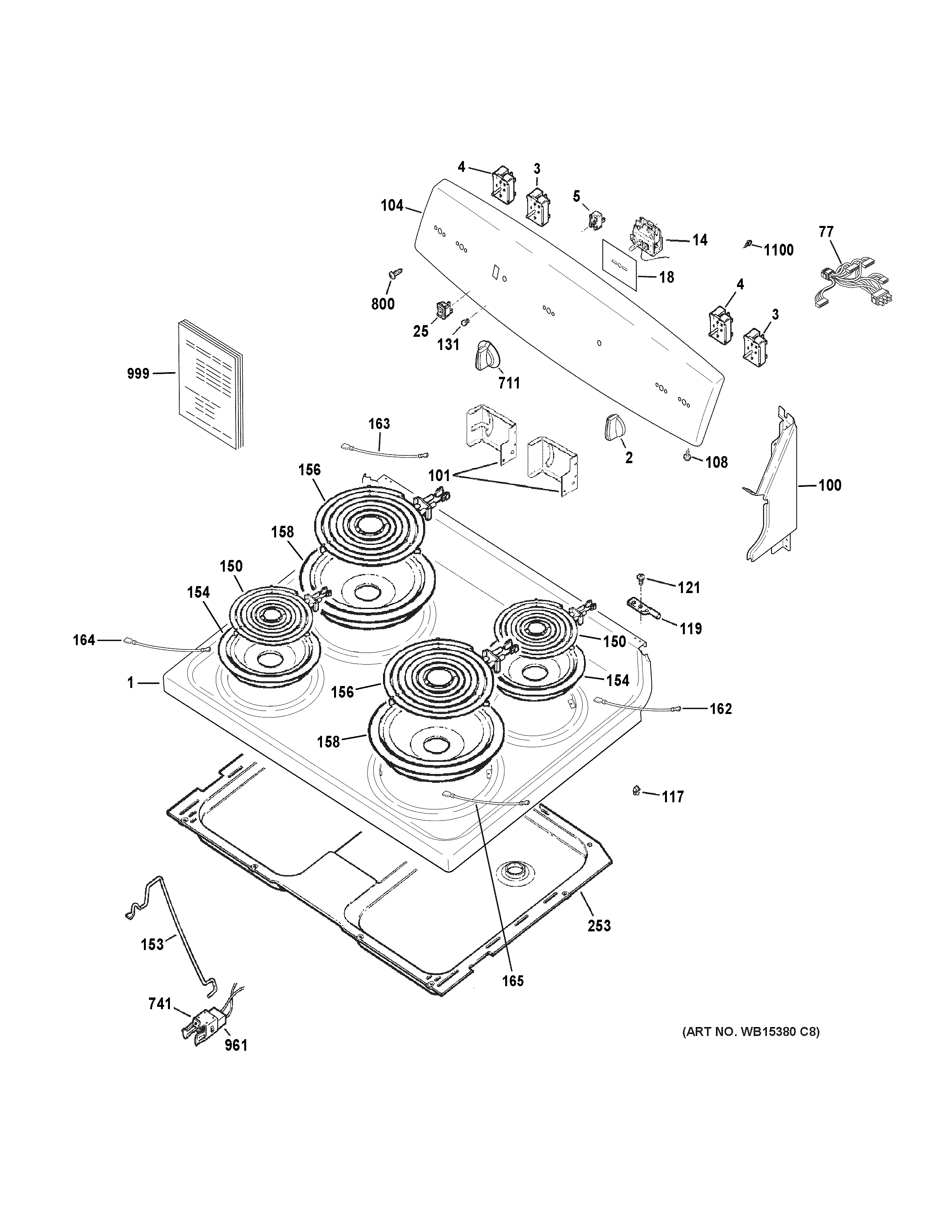 GE JBS160DM2WW control panel & cooktop diagram