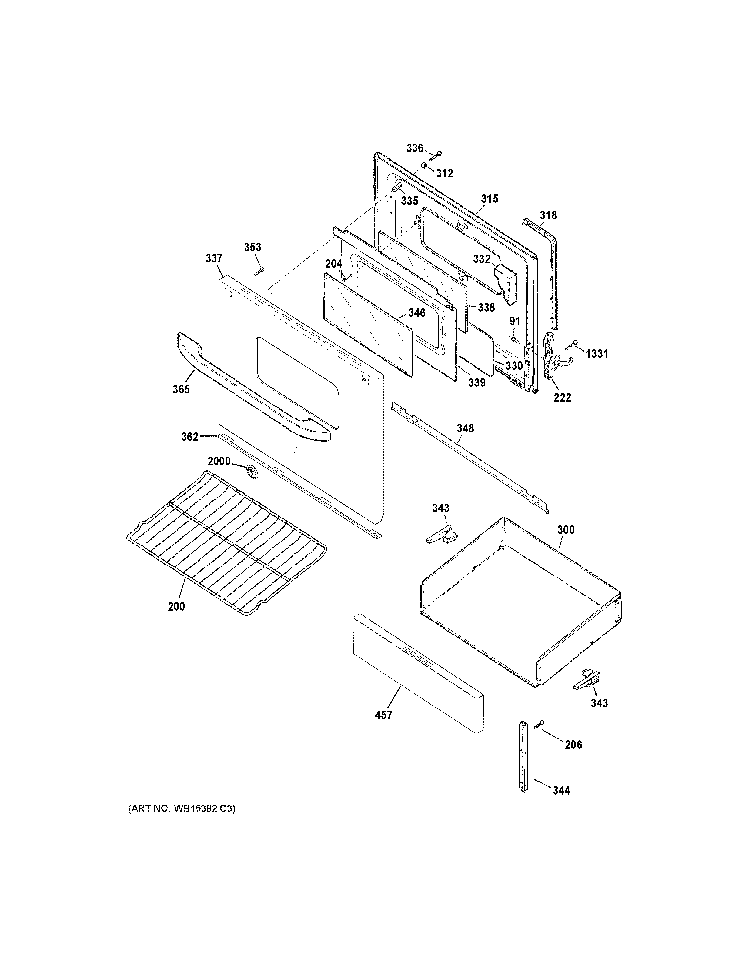 GE JBS160GM2SA door & drawer parts diagram
