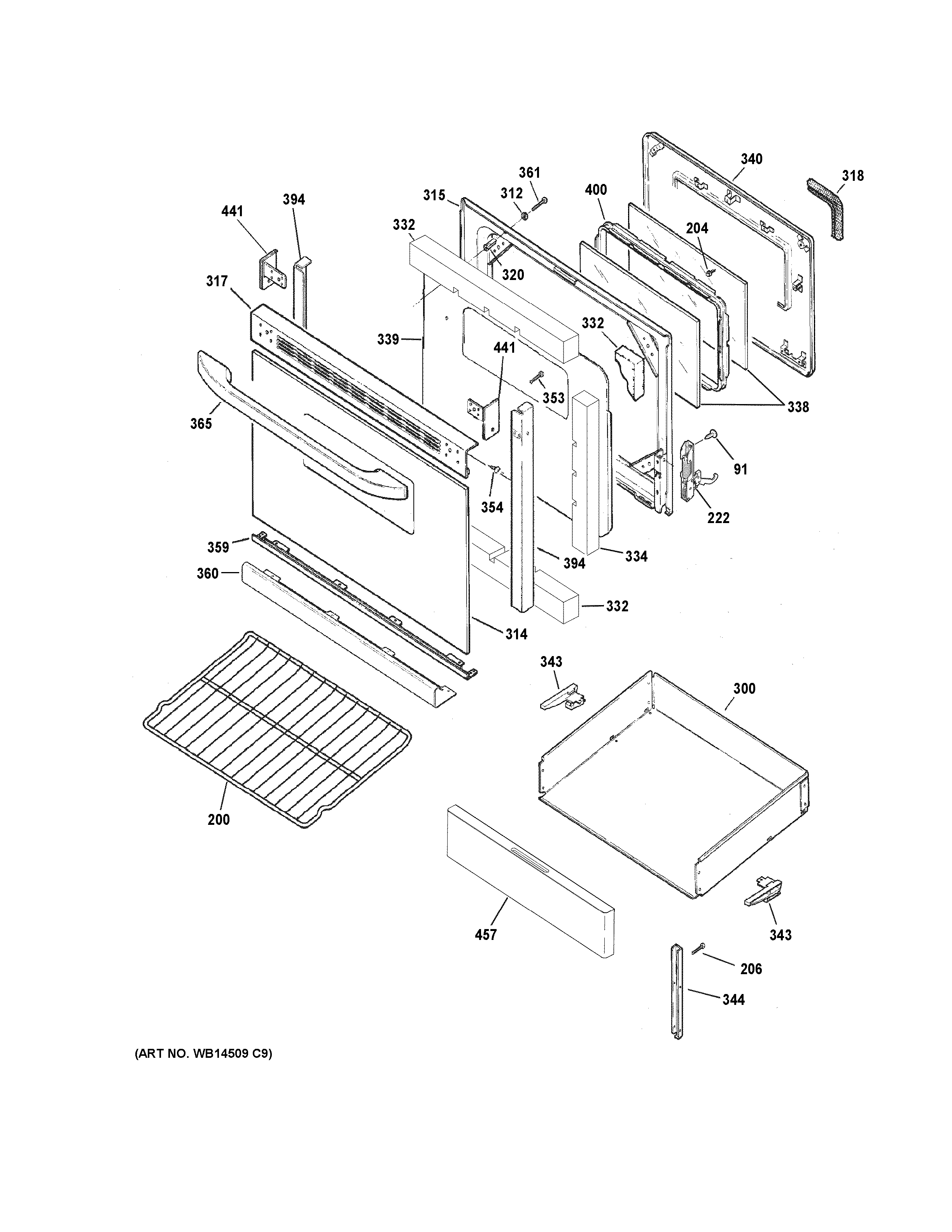 GE JB256DM1CC door & drawer parts diagram