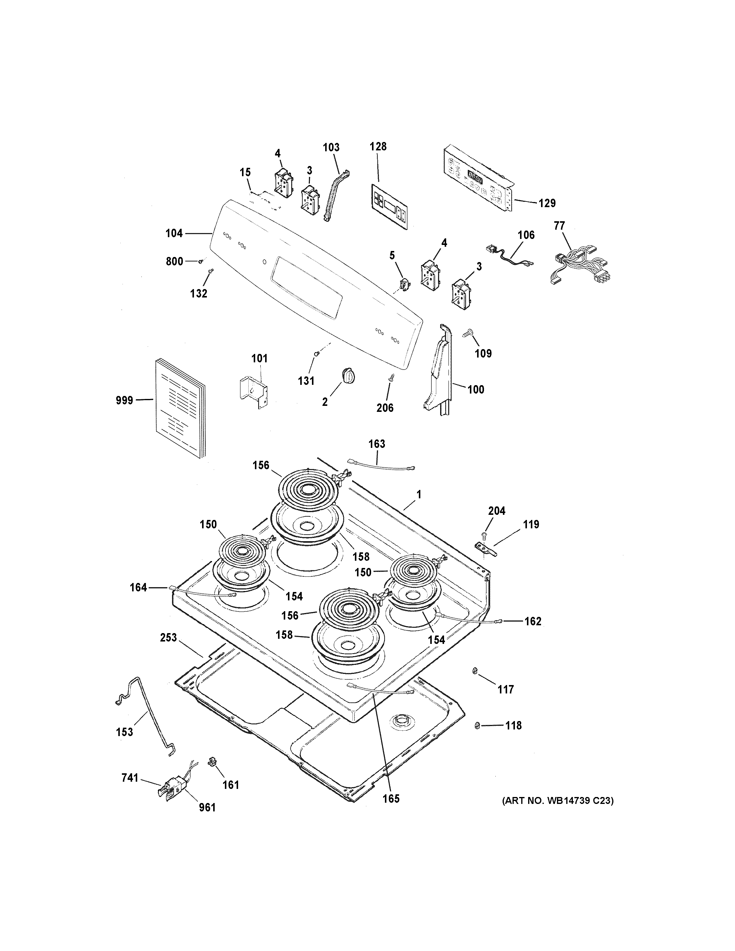 GE JB256RM2SS control panel & cooktop diagram