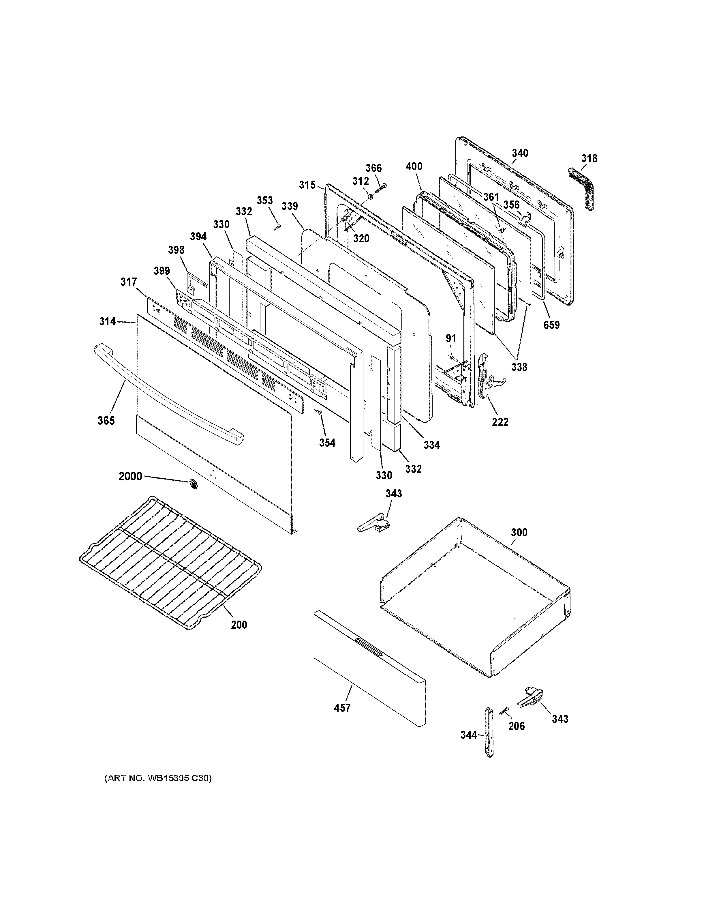 GE JB256RM2SS door & drawer parts diagram