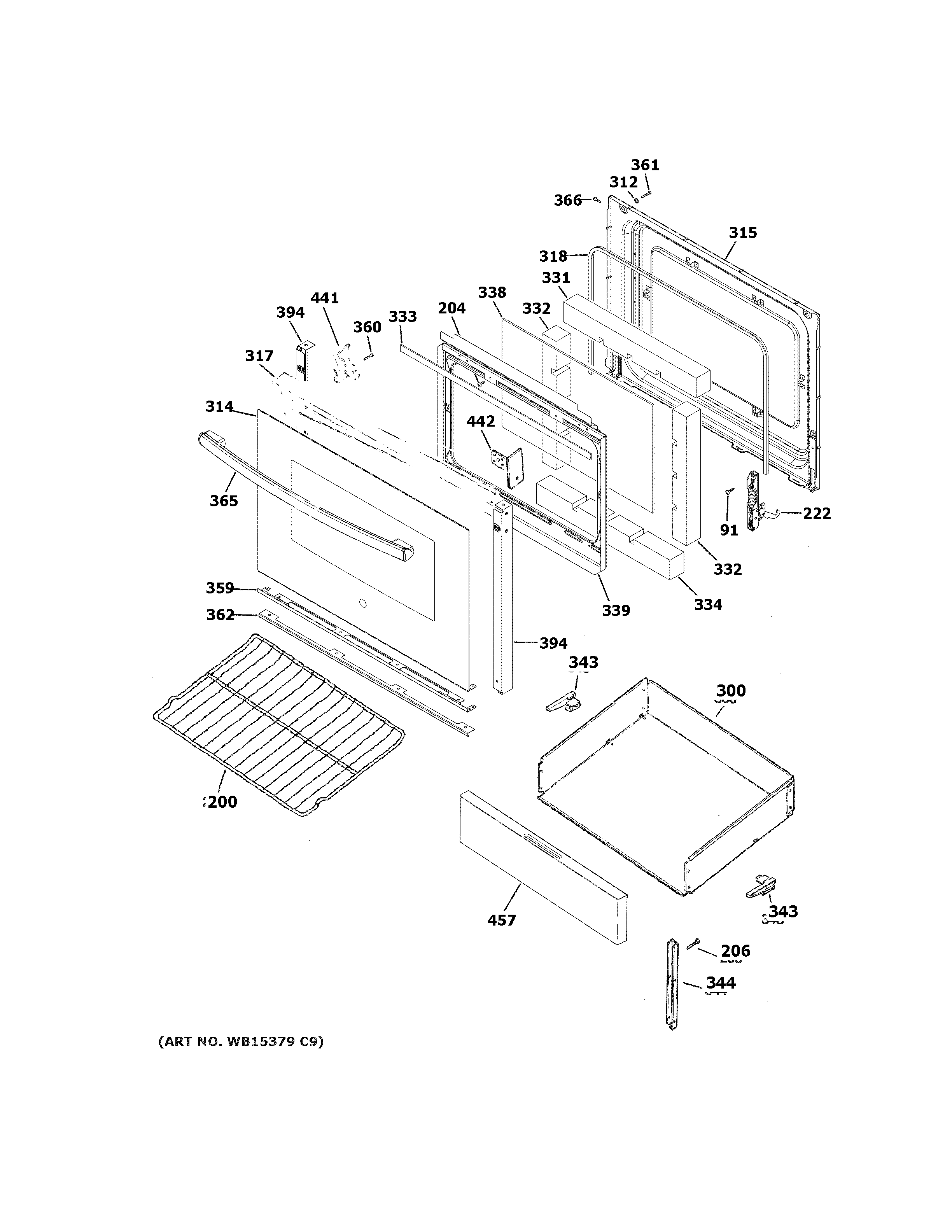 GE JBS360DM2WW door & drawer parts diagram