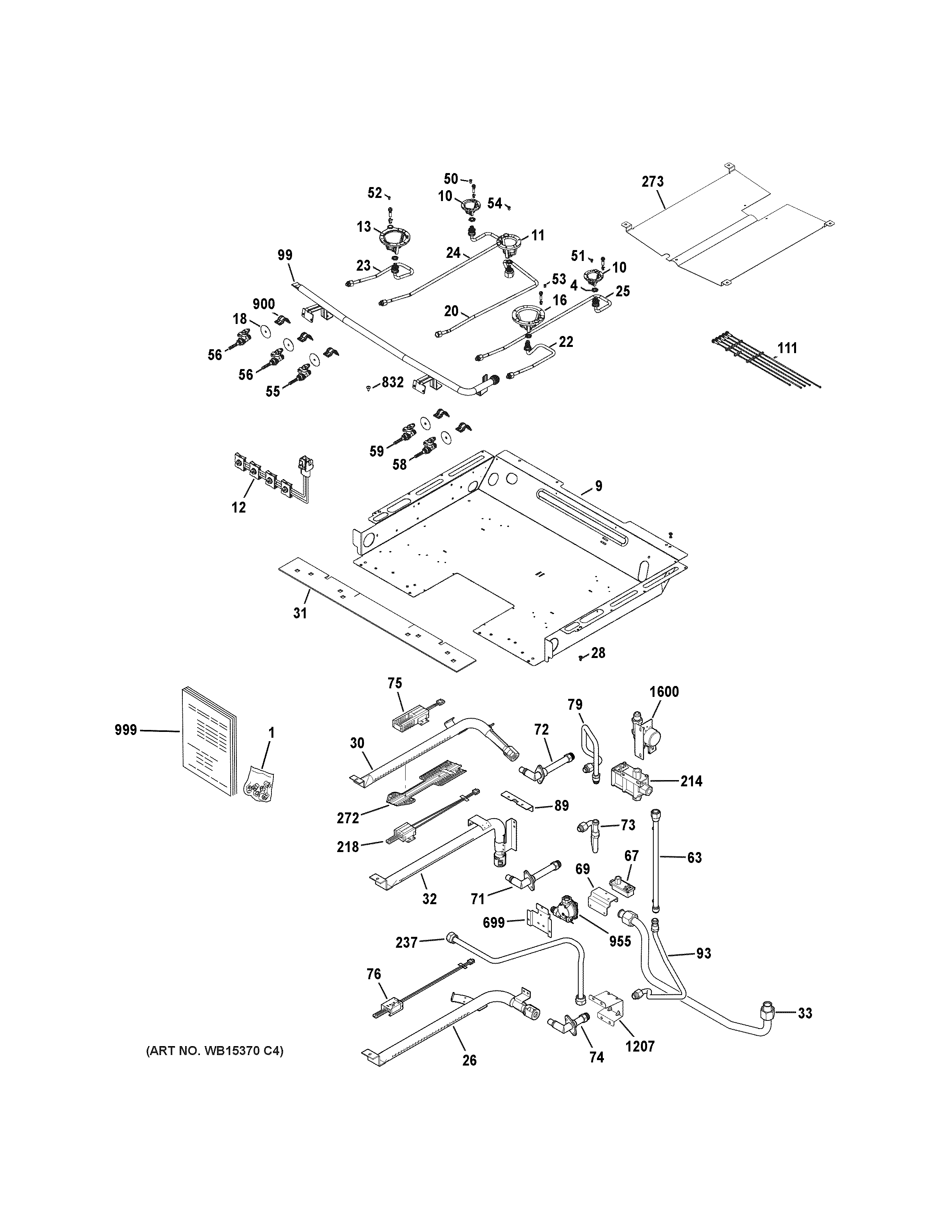 GE JGB850DEF3BB gas & burner parts diagram