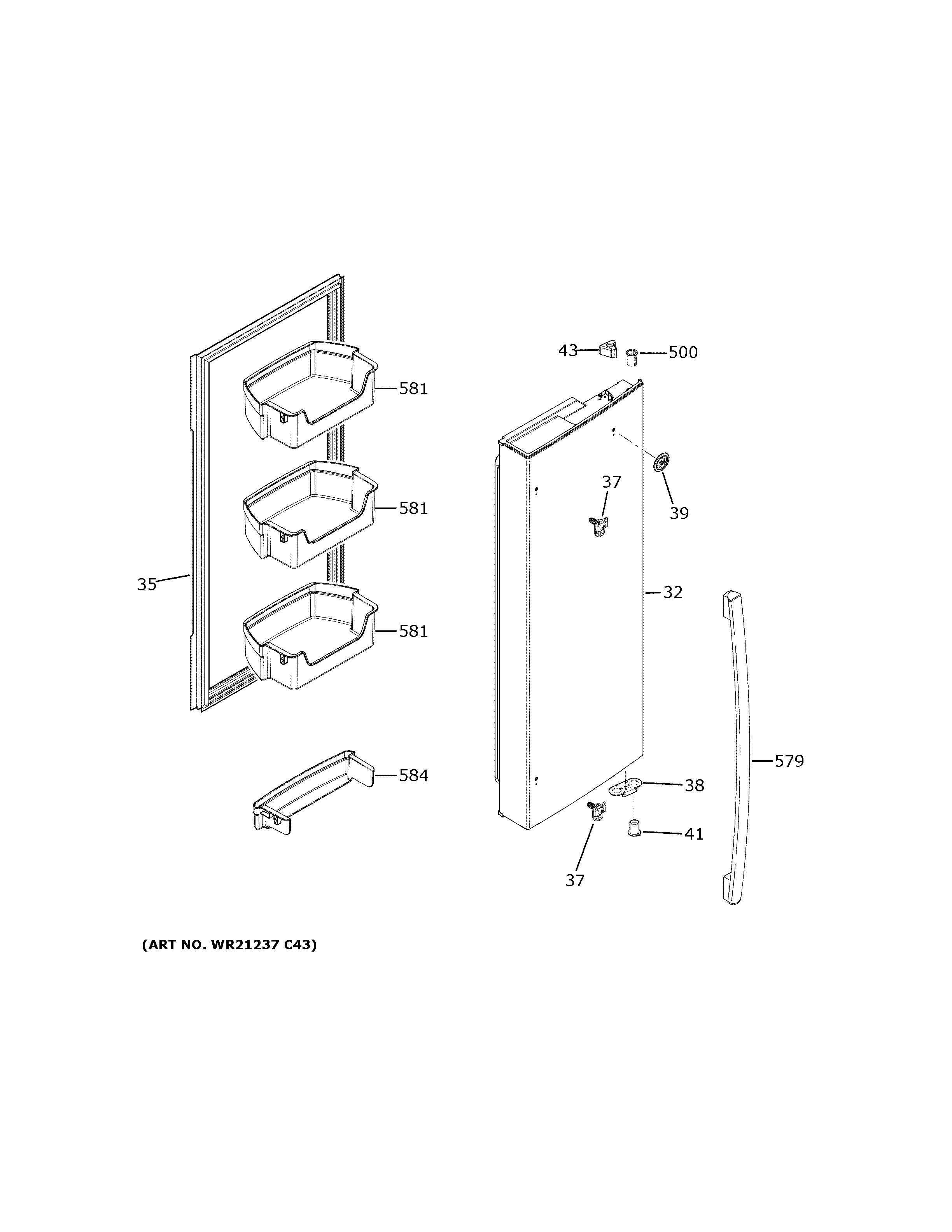 GE GYE18JEMTFDS fresh food door - rh diagram
