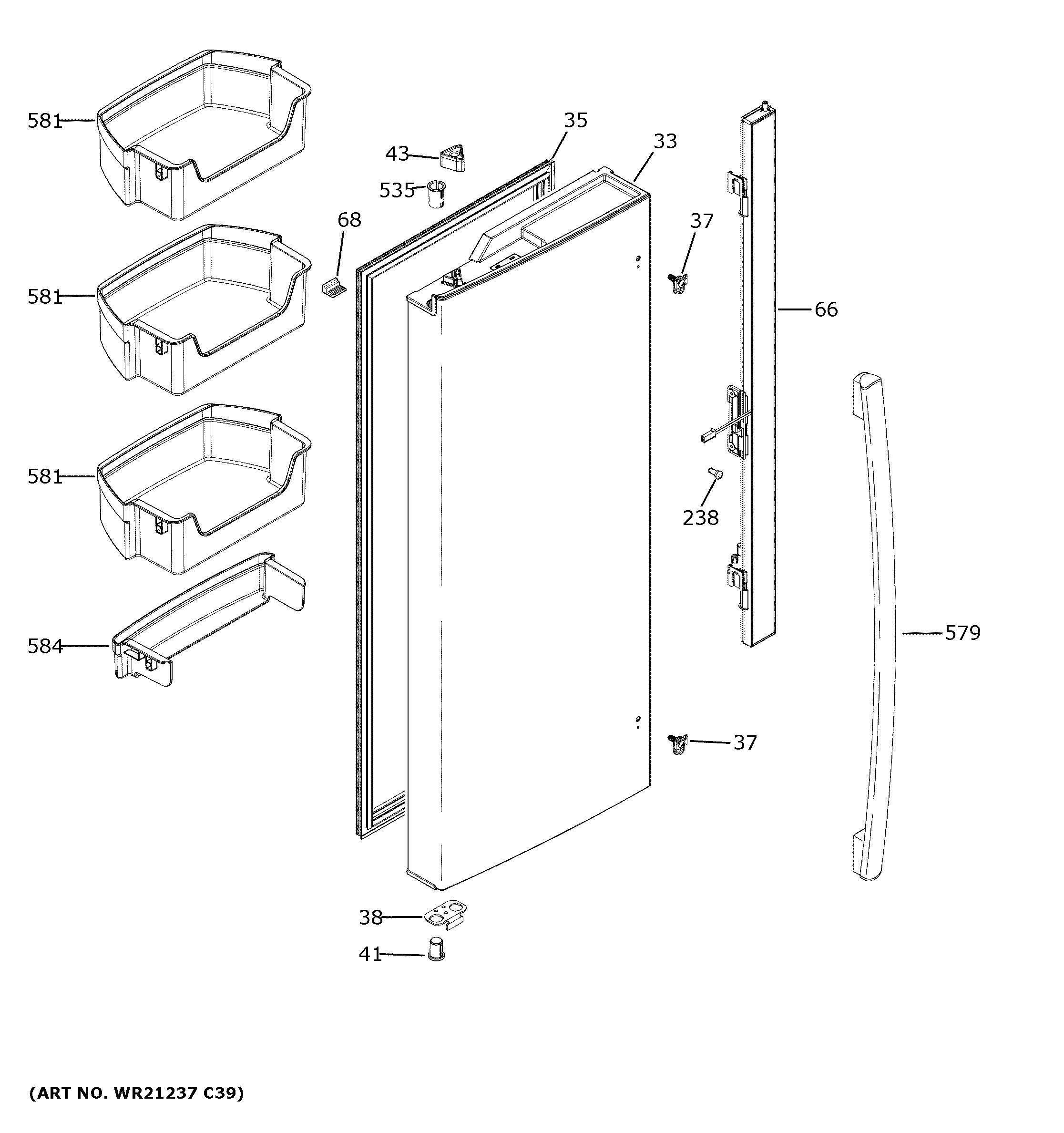 GE GWE19JYLEFFS fresh food door - lh diagram