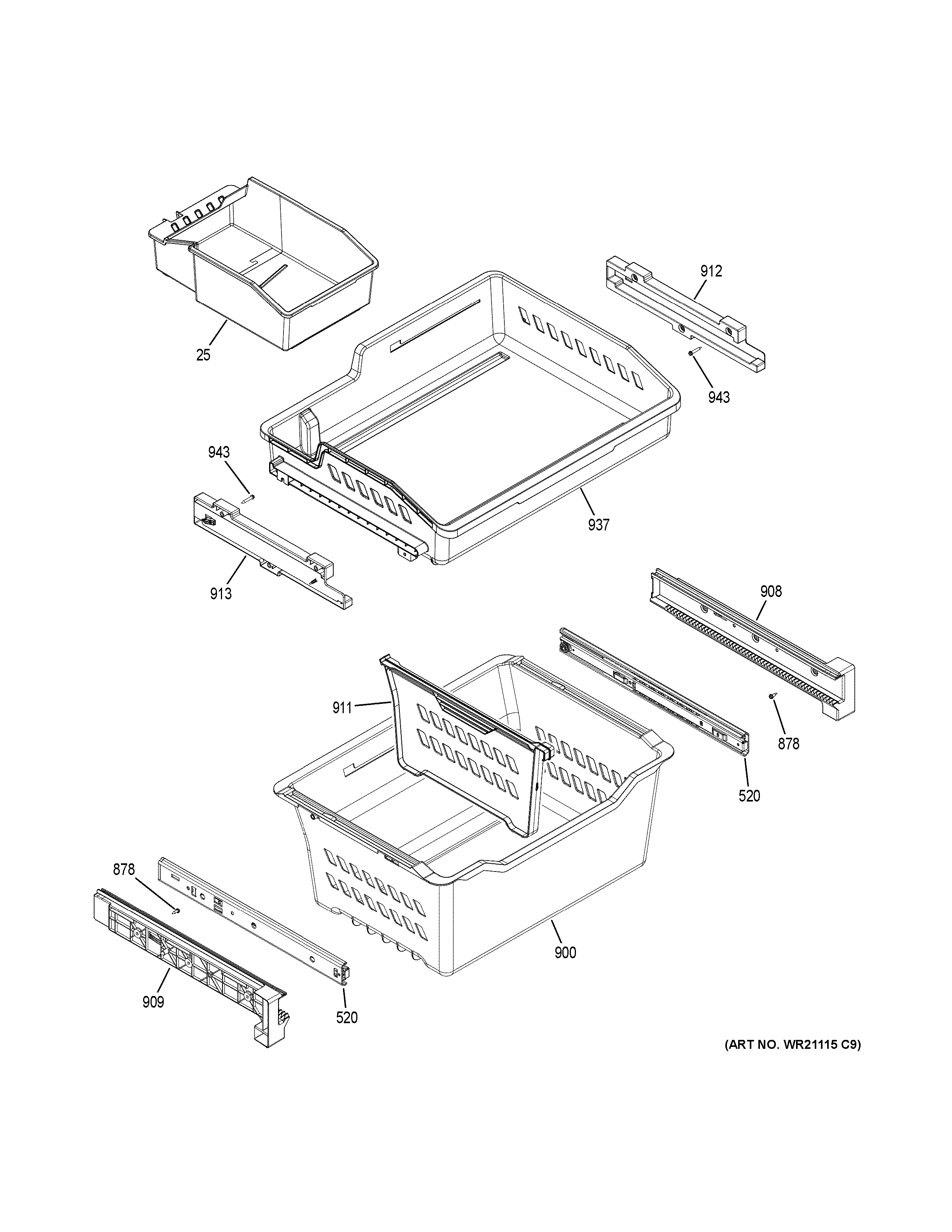 GE GWE19JGLTFWW freezer shelves diagram