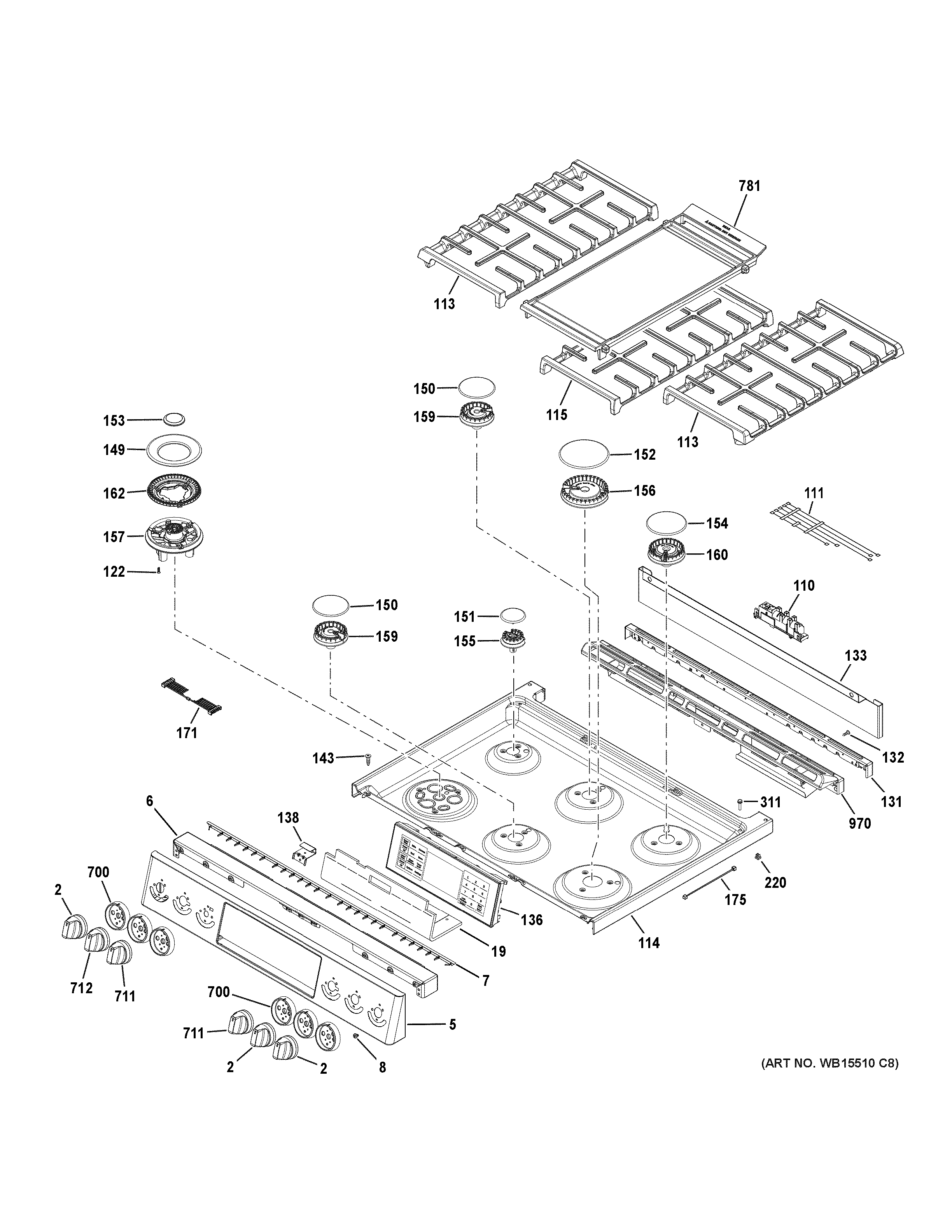 GE CGS995EEL2DS control panel & cooktop diagram