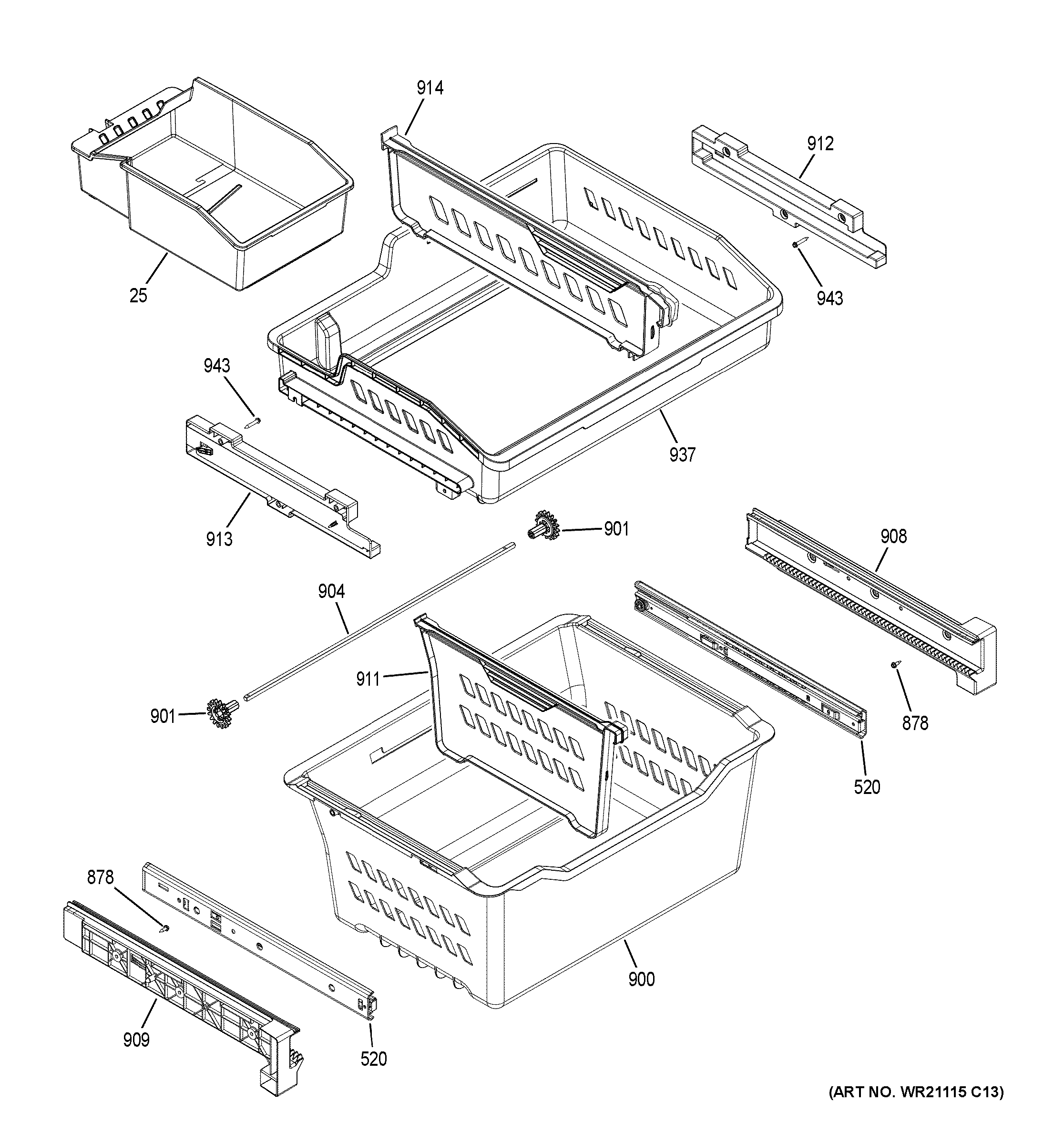 GE GNE25JMKTFES freezer shelves diagram