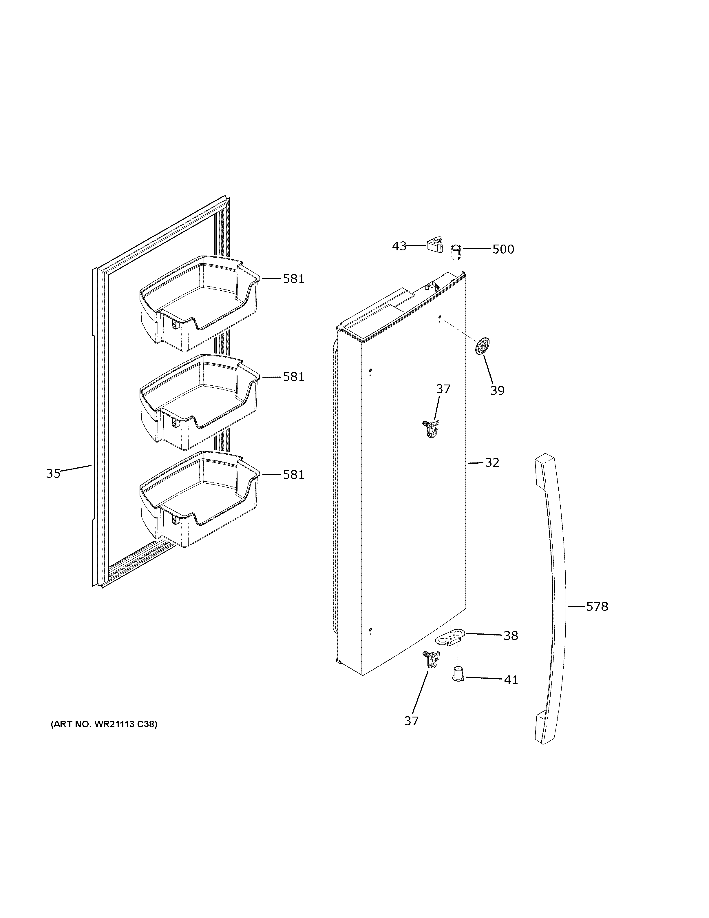 GE GNE27EYMTFFS fresh food door - rh diagram