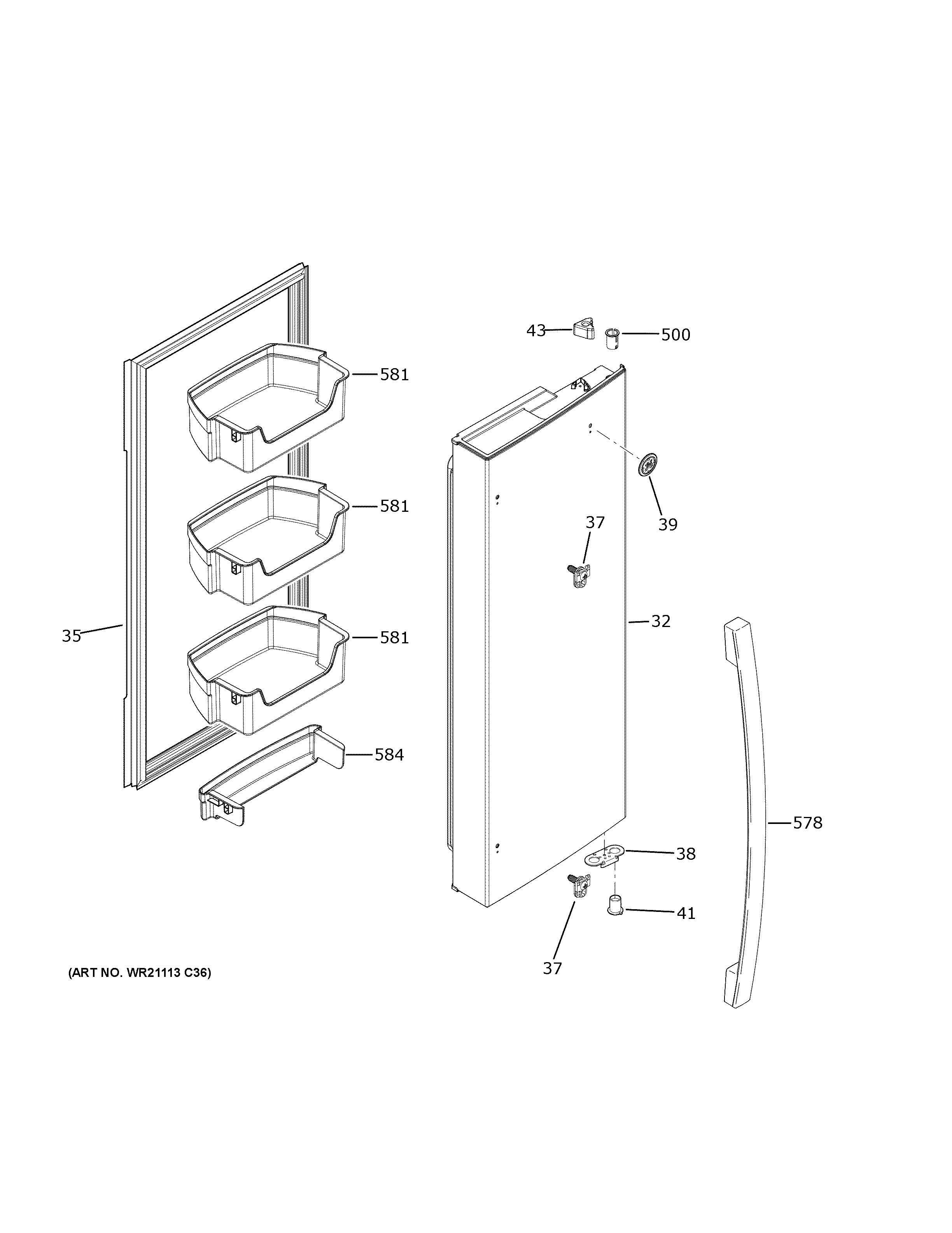 GE GNE27JYMTFFS fresh food door - rh diagram
