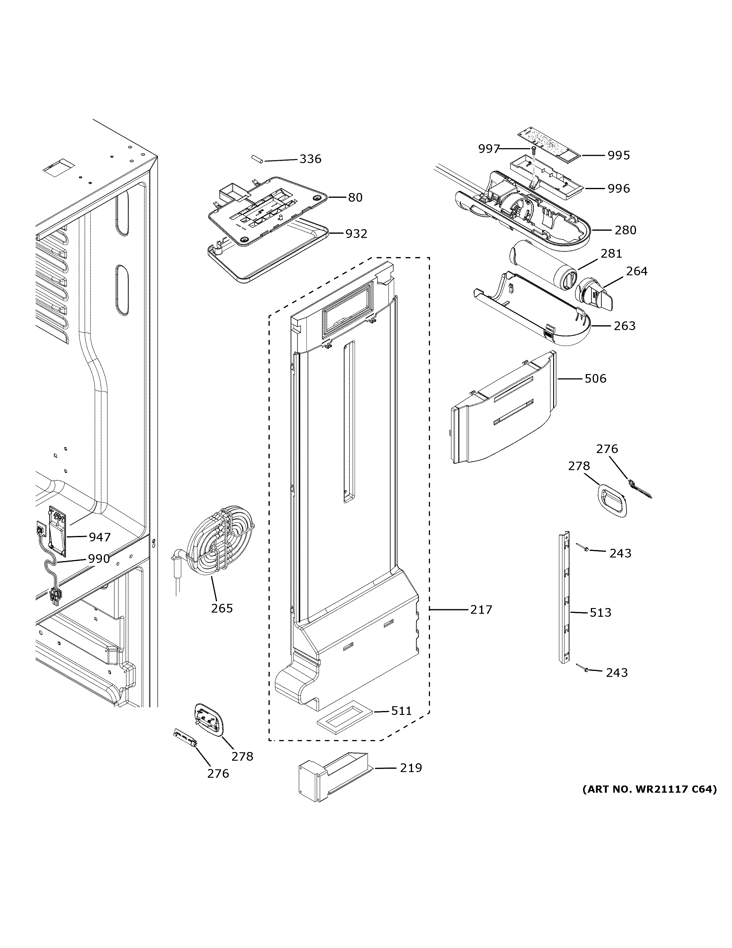 GE GNE27JGMTFBB fresh food section diagram