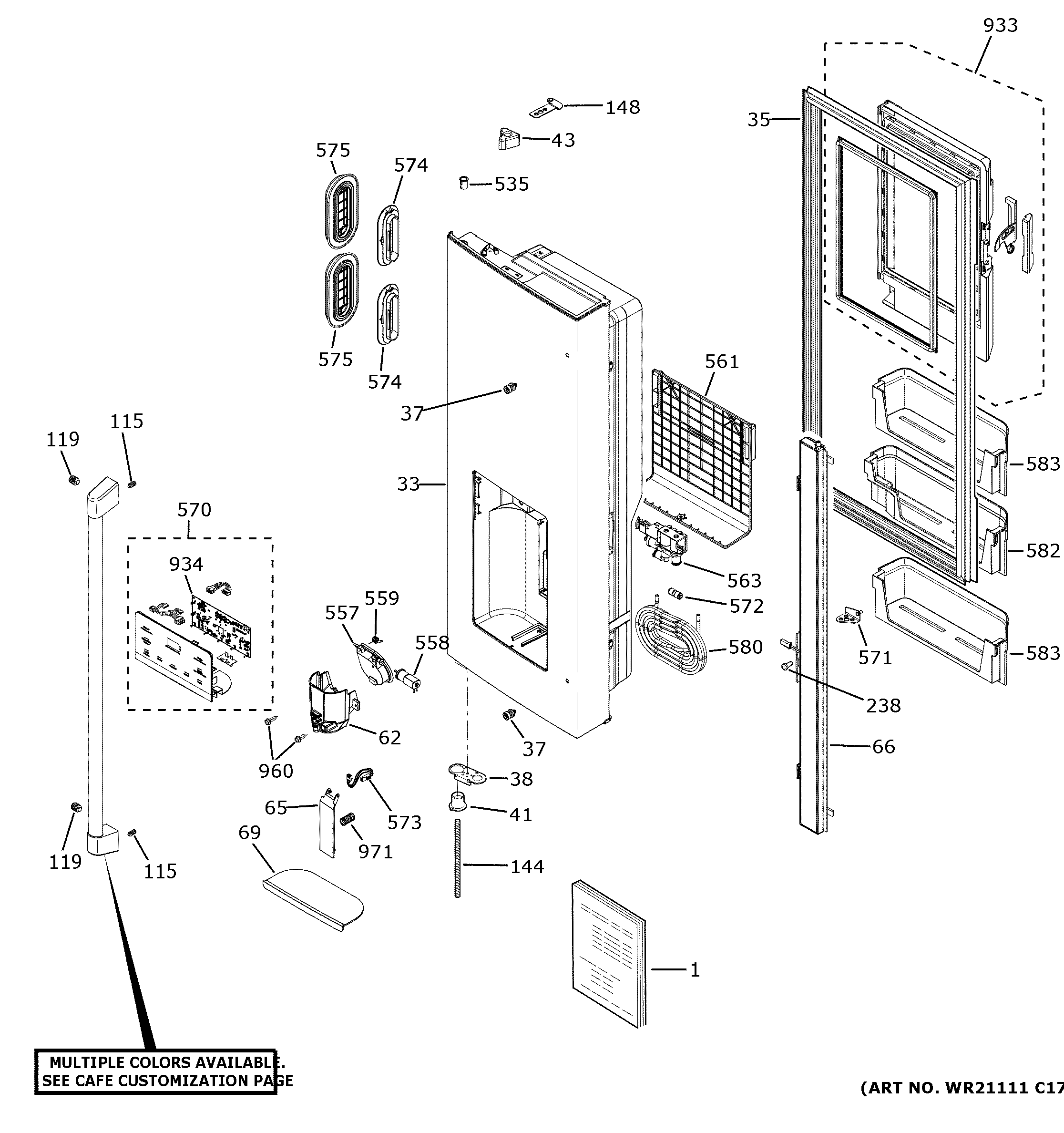 GE CFE26KP2TNS1 dispenser door diagram