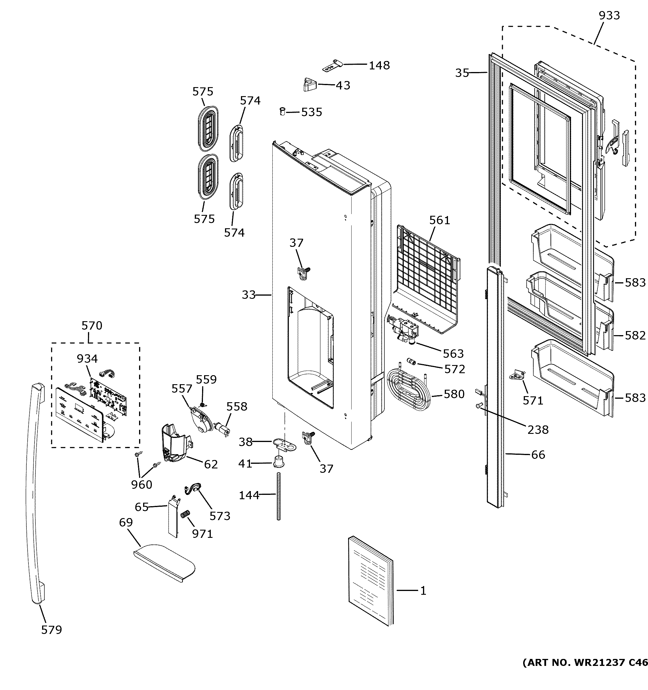 GE GFE26JMMTFES dispenser door diagram