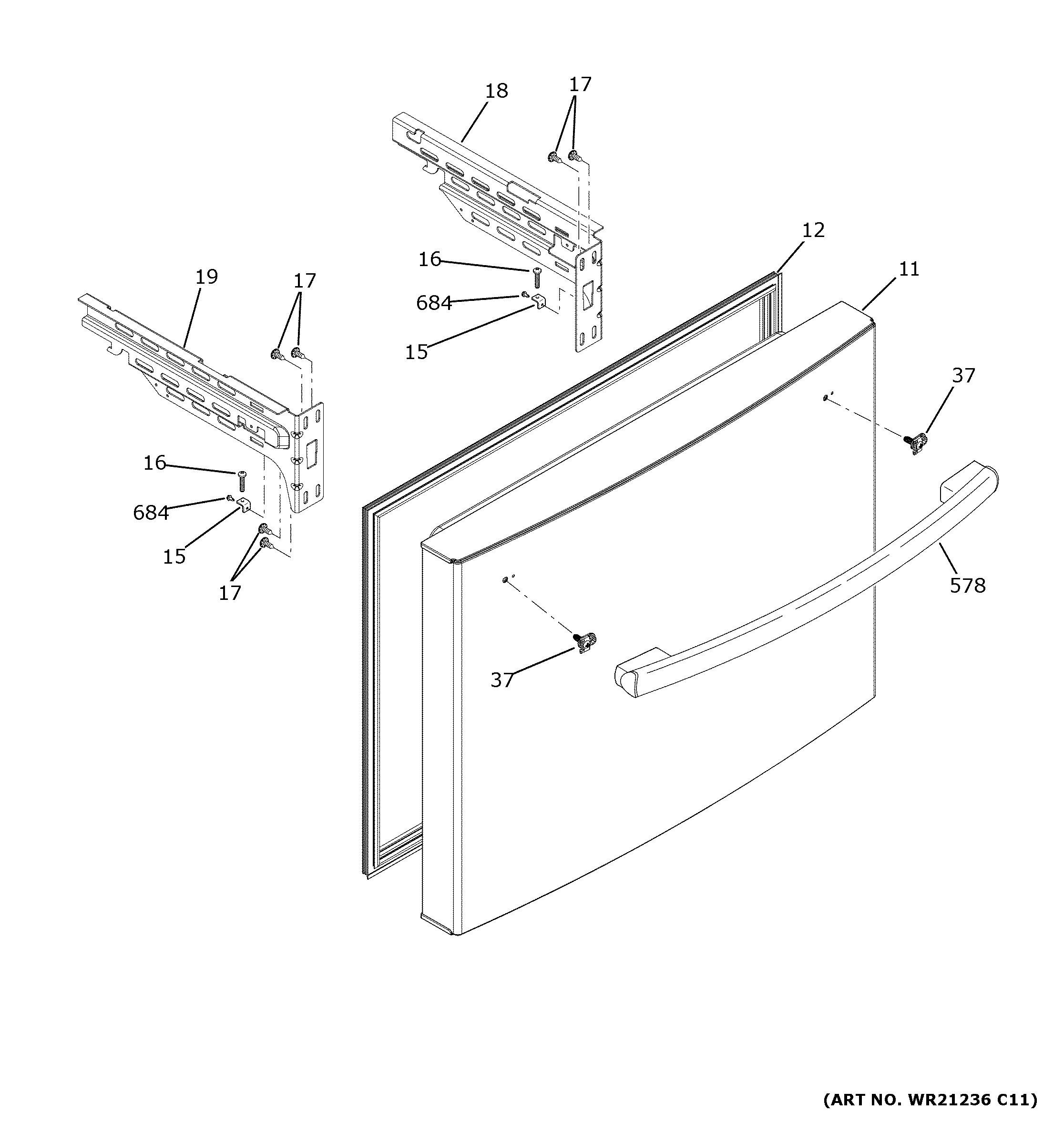 GE GFE26JGMTFWW freezer door diagram