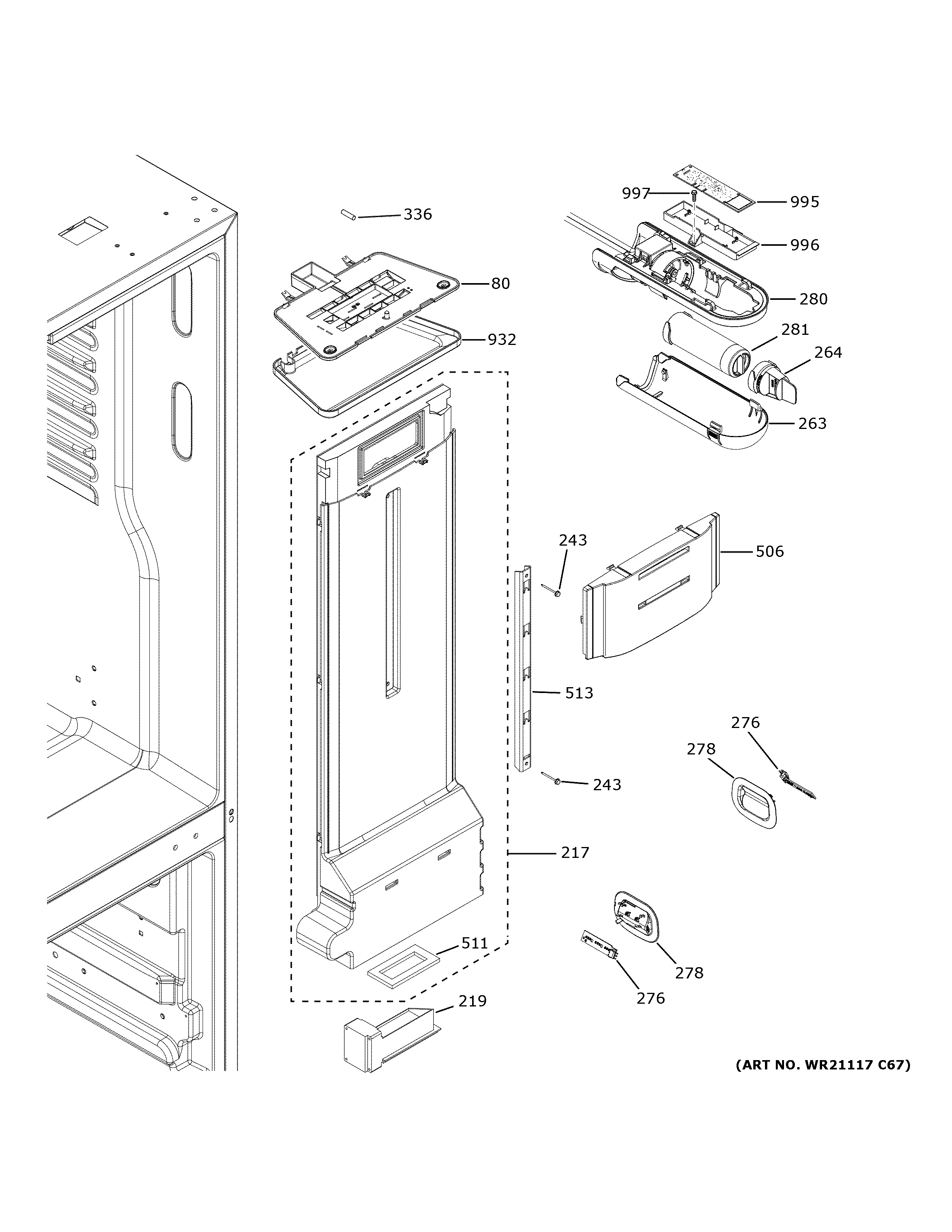 GE GFE26JGMTFWW fresh food section diagram