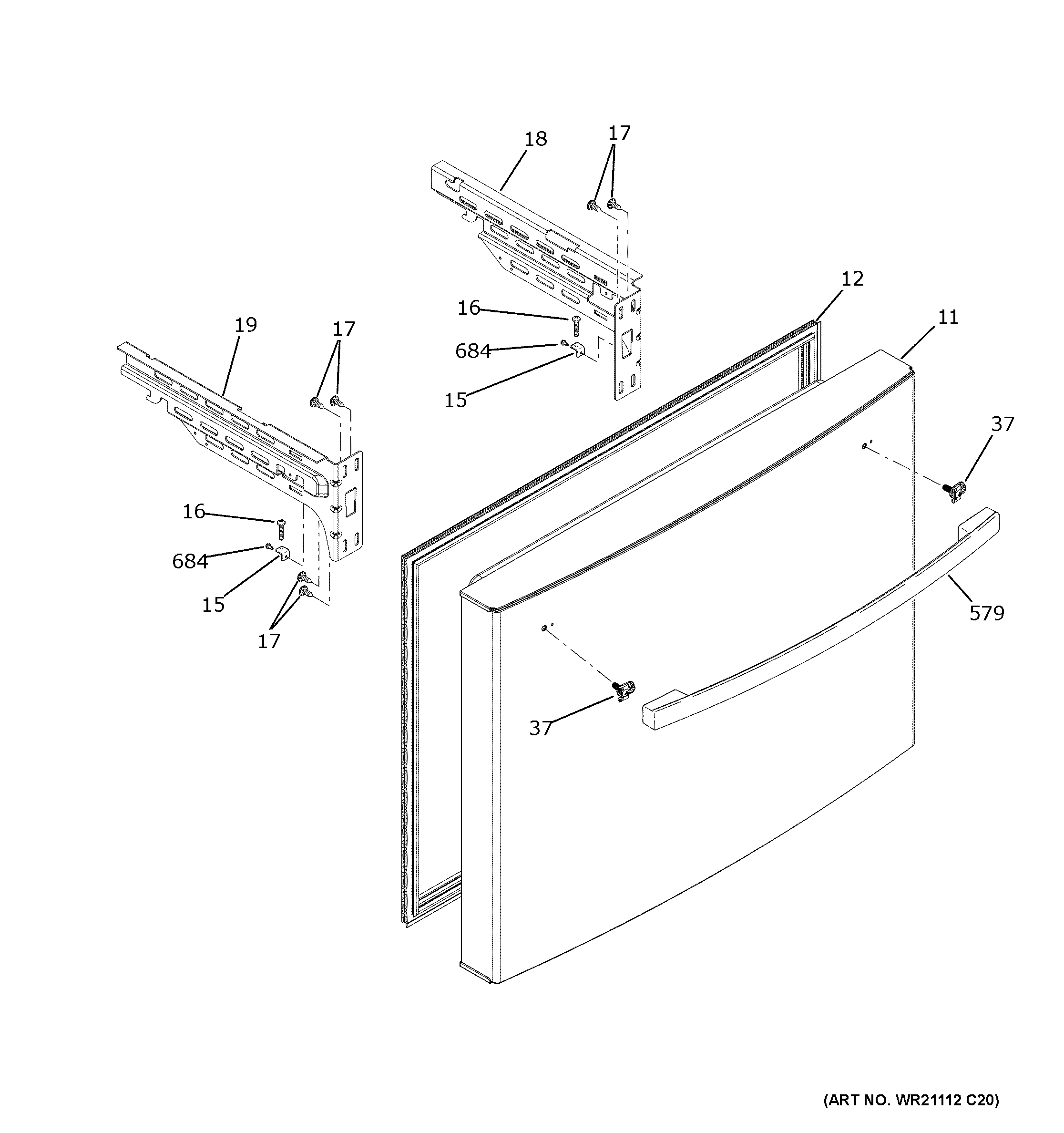 GE GFE26JYMTFFS freezer door diagram