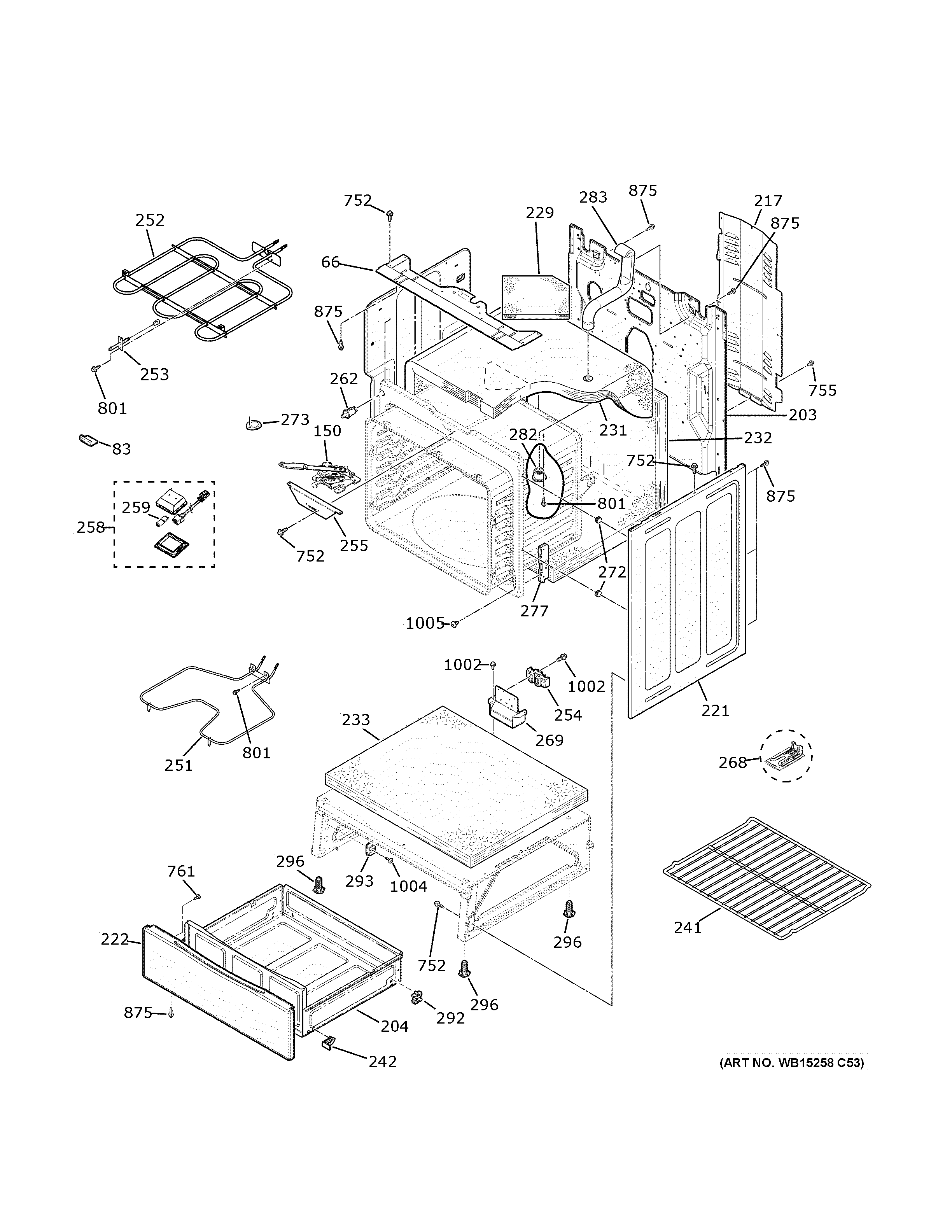 GE JB655DKAWW body parts diagram