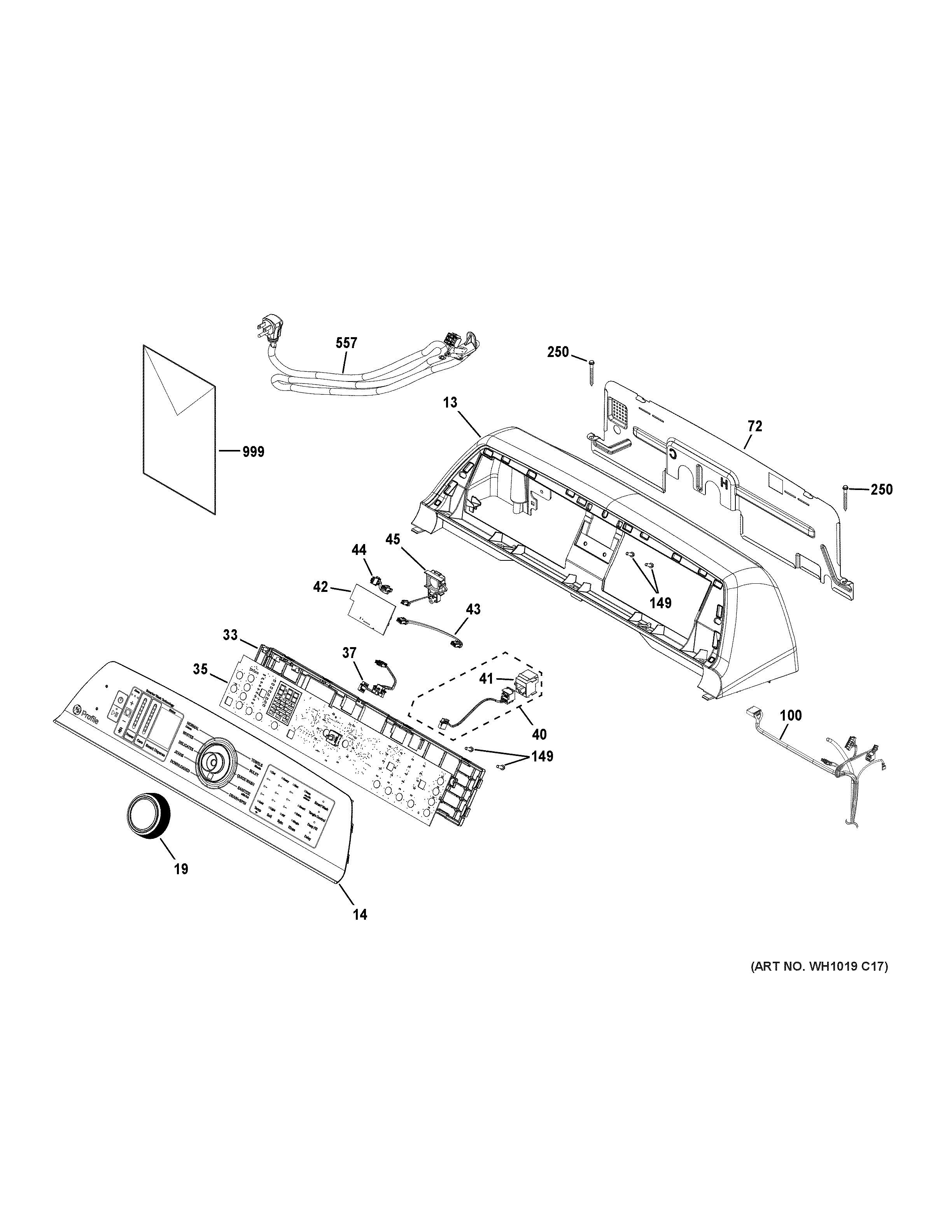 GE PTW900BST0WS controls & backsplash diagram