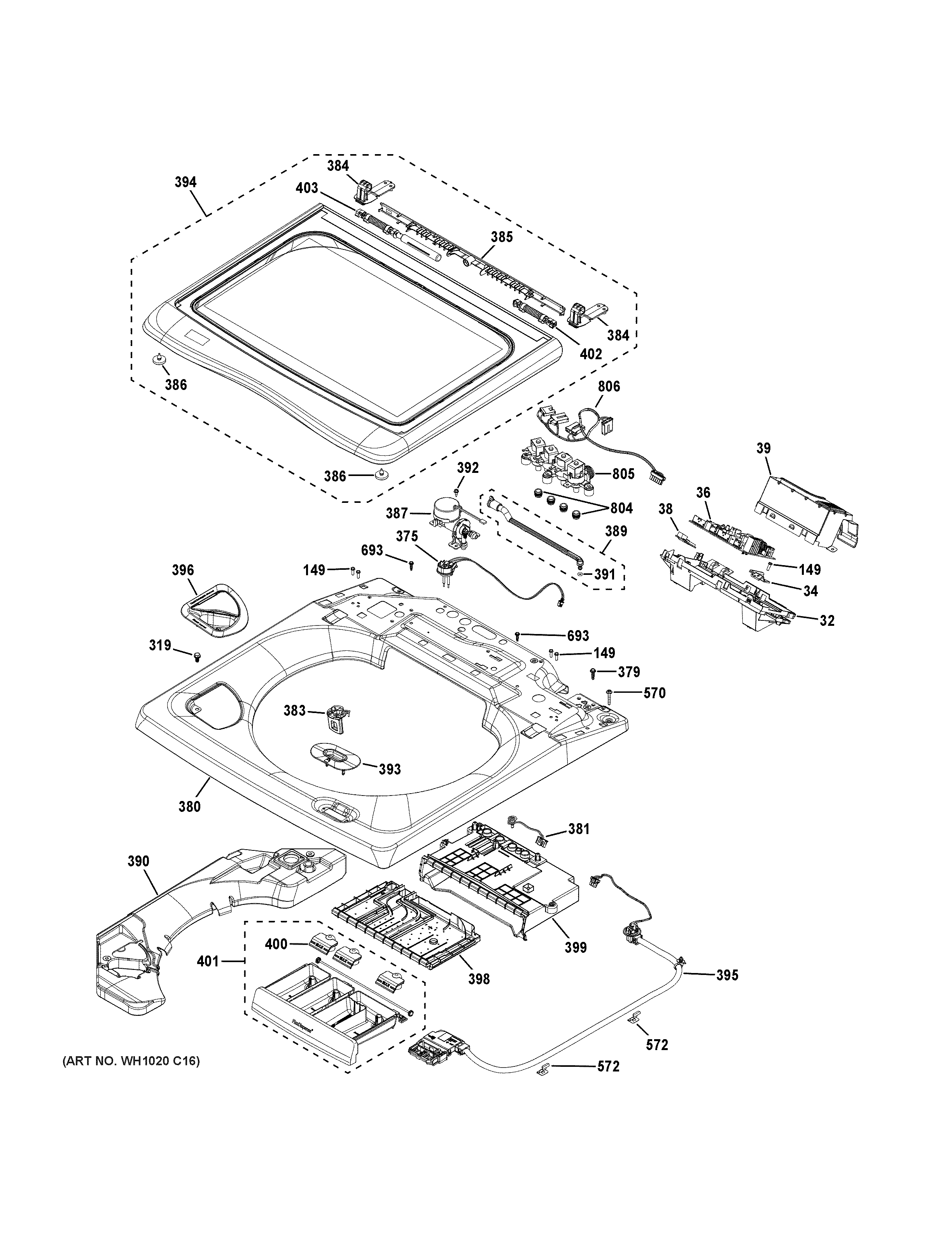GE PTW900BST0WS top panel & lid diagram