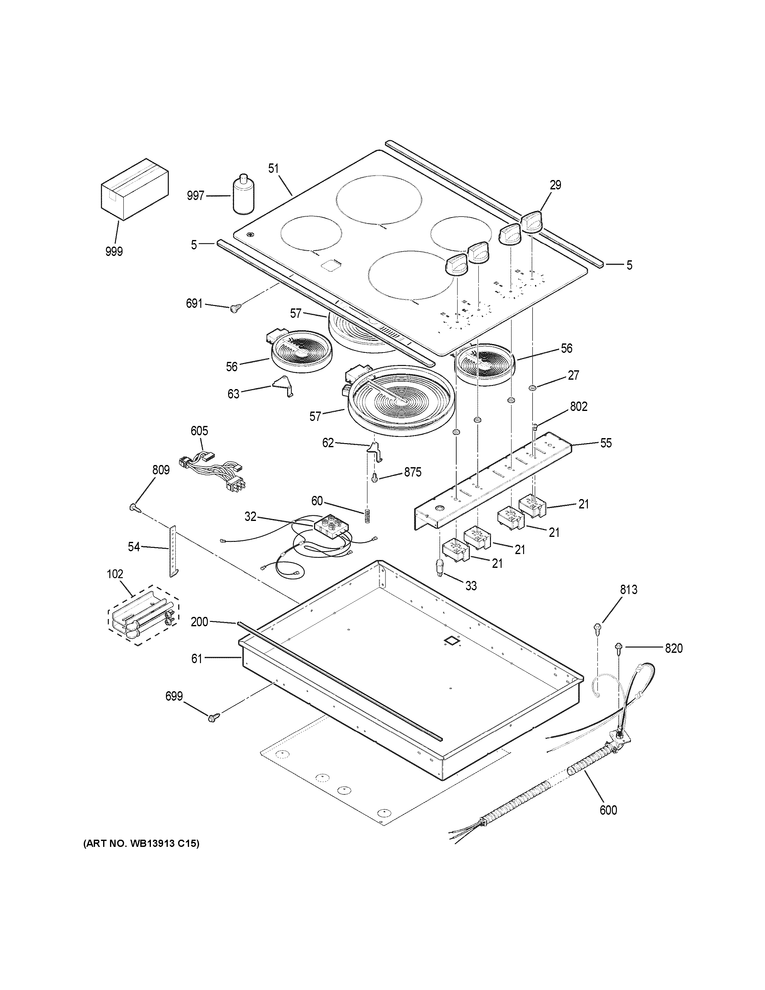 GE JP3030SJ4SS control panel & cooktop diagram