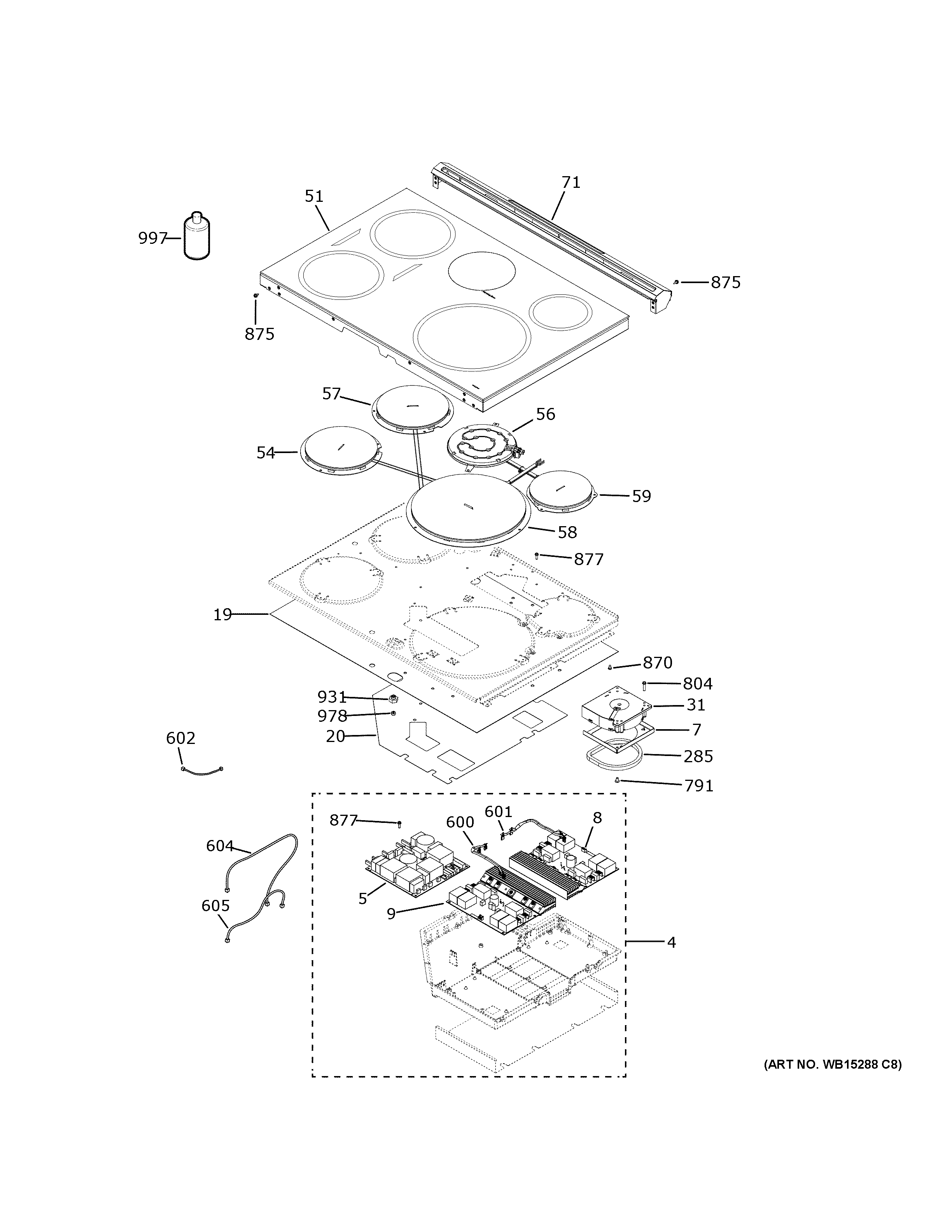 GE PHS930BP4TS cooktop diagram