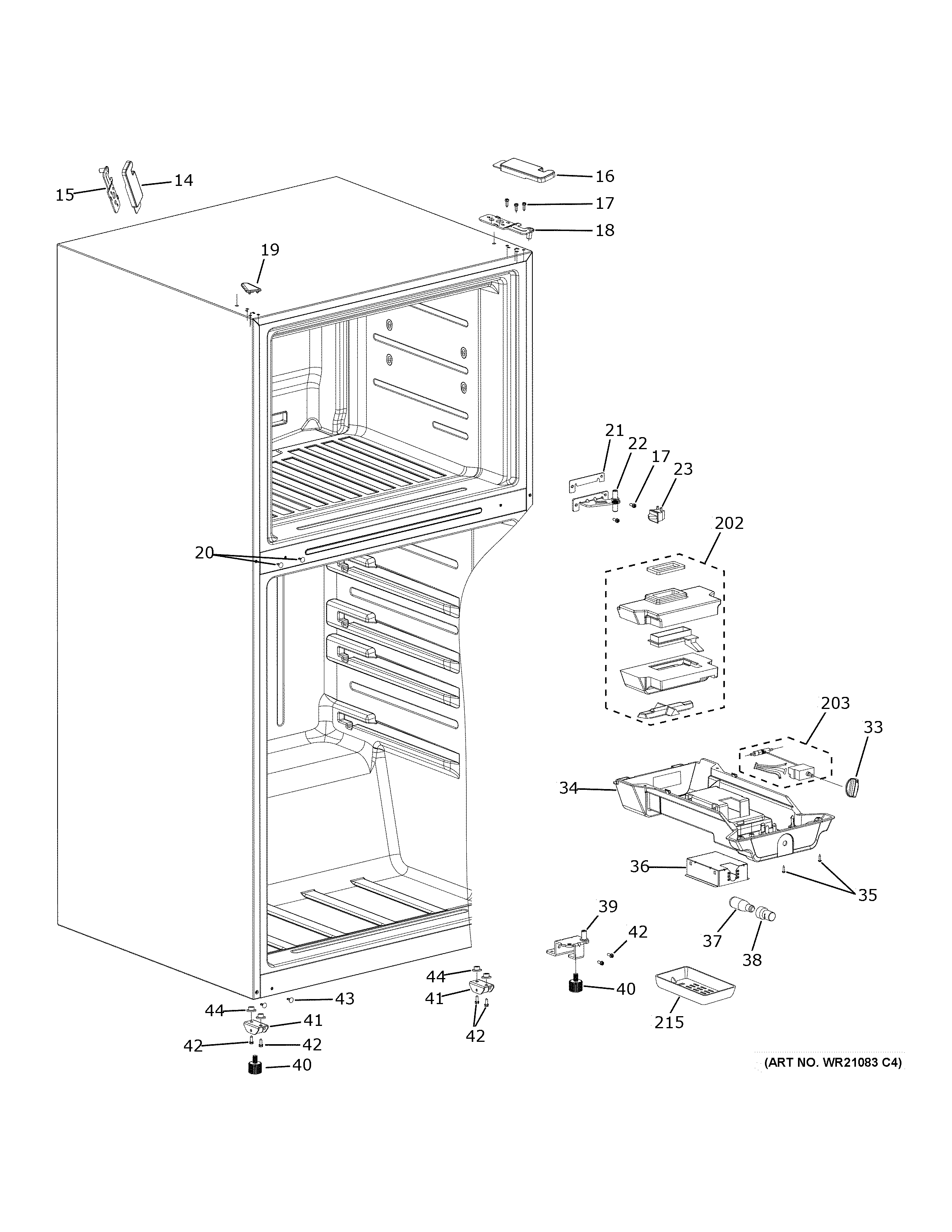 GE GIE21GTHGBB fresh food section diagram