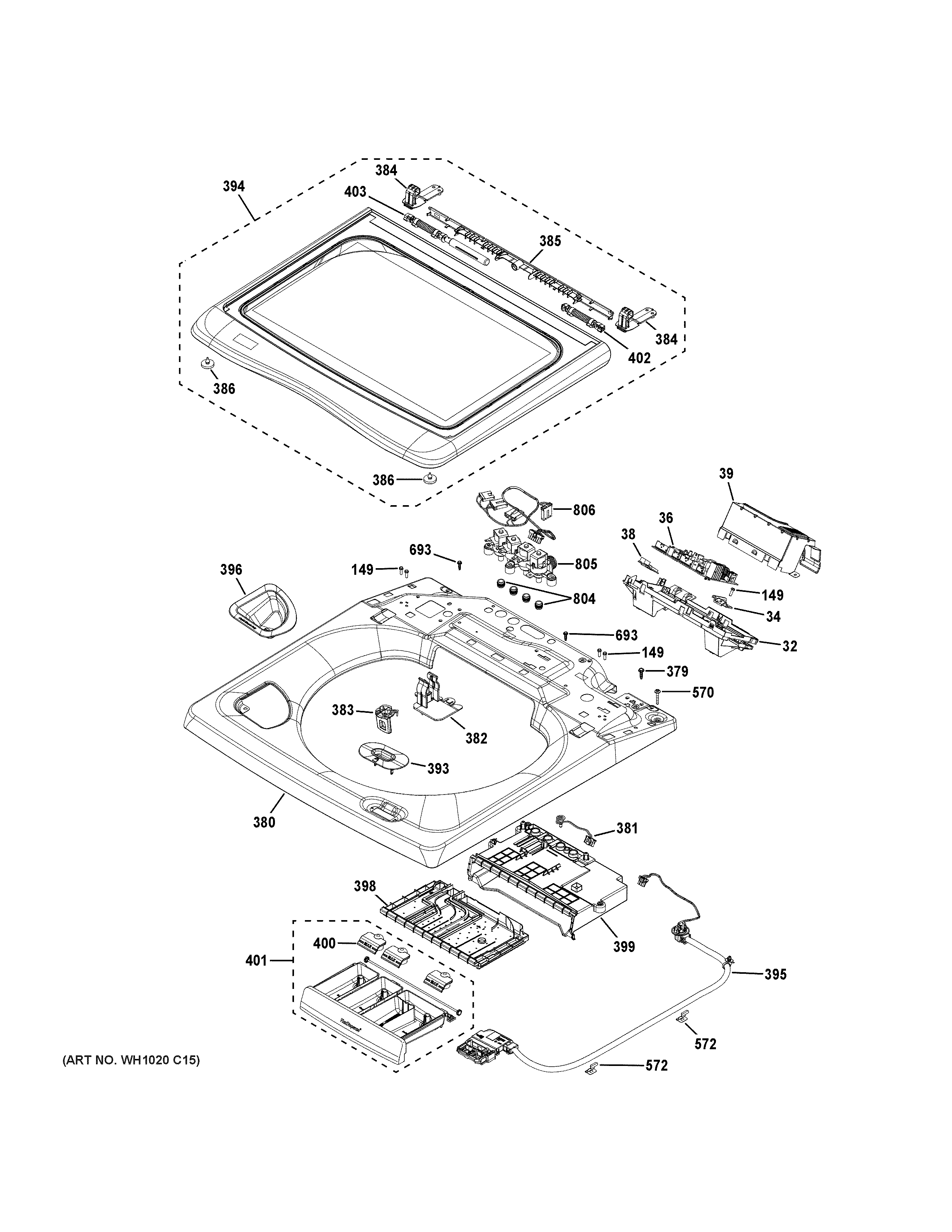 GE PTW700BST0RS top panel & lid diagram