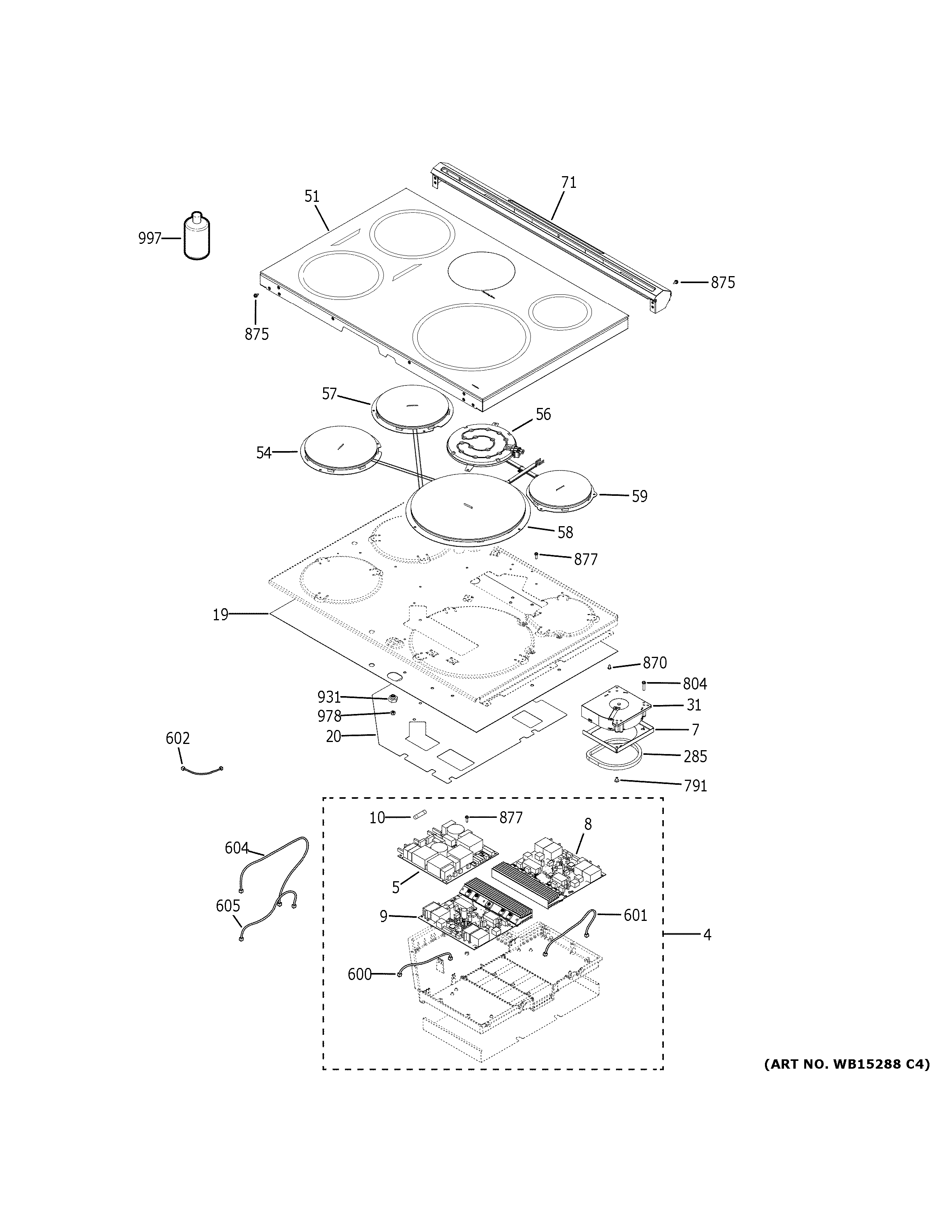 GE PHS930FL4DS cooktop diagram