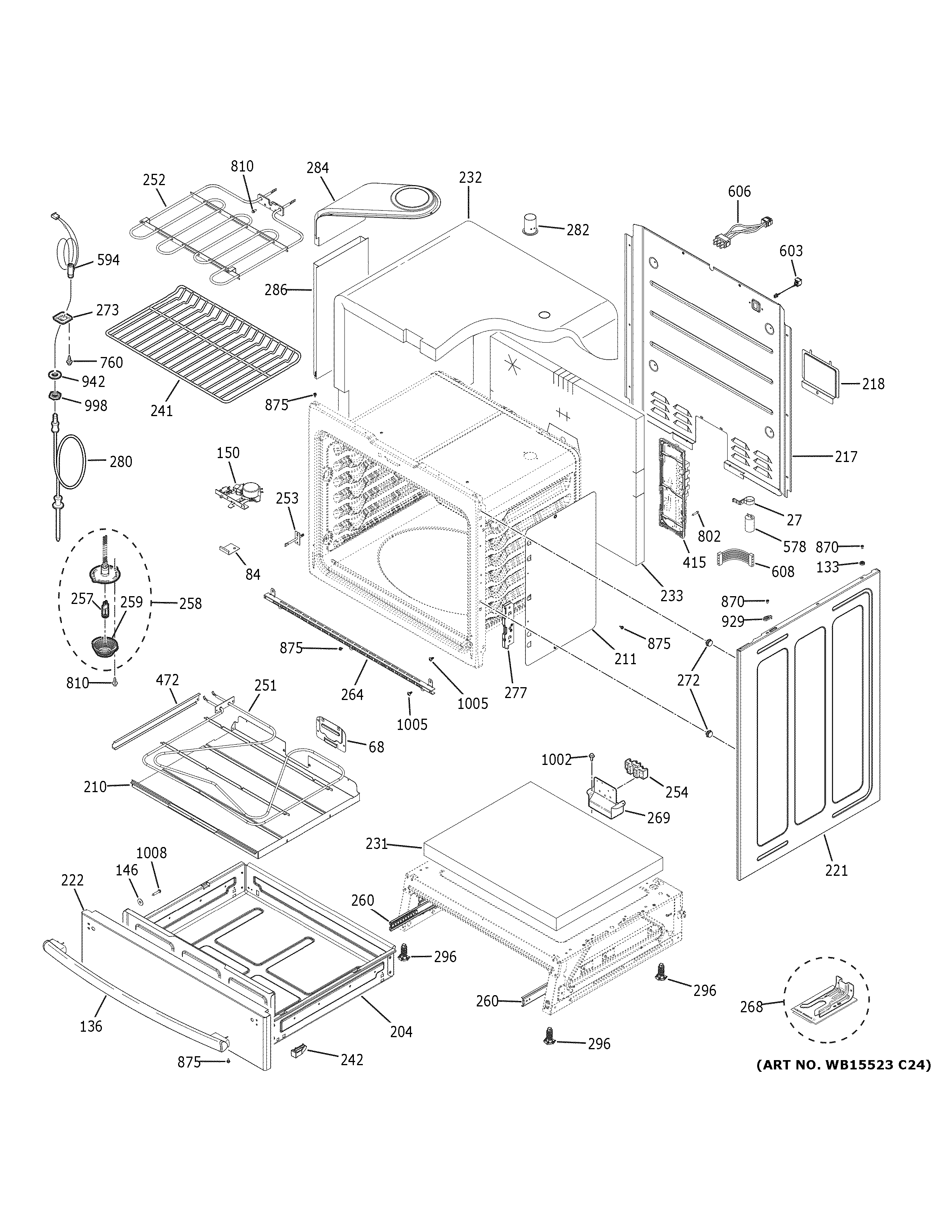 GE PHS930FL4DS body parts diagram