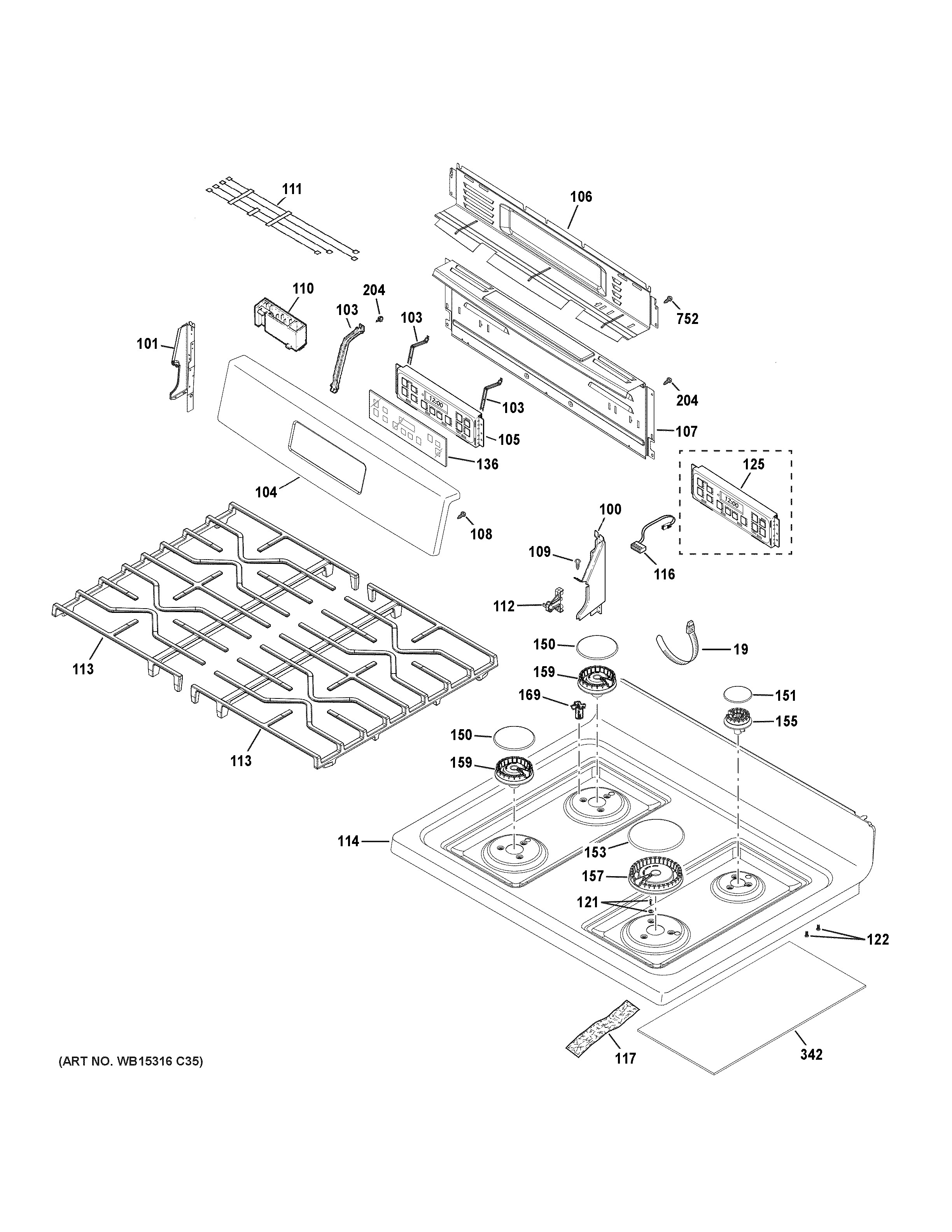 GE JGBS61DP1BB control panel & cooktop diagram