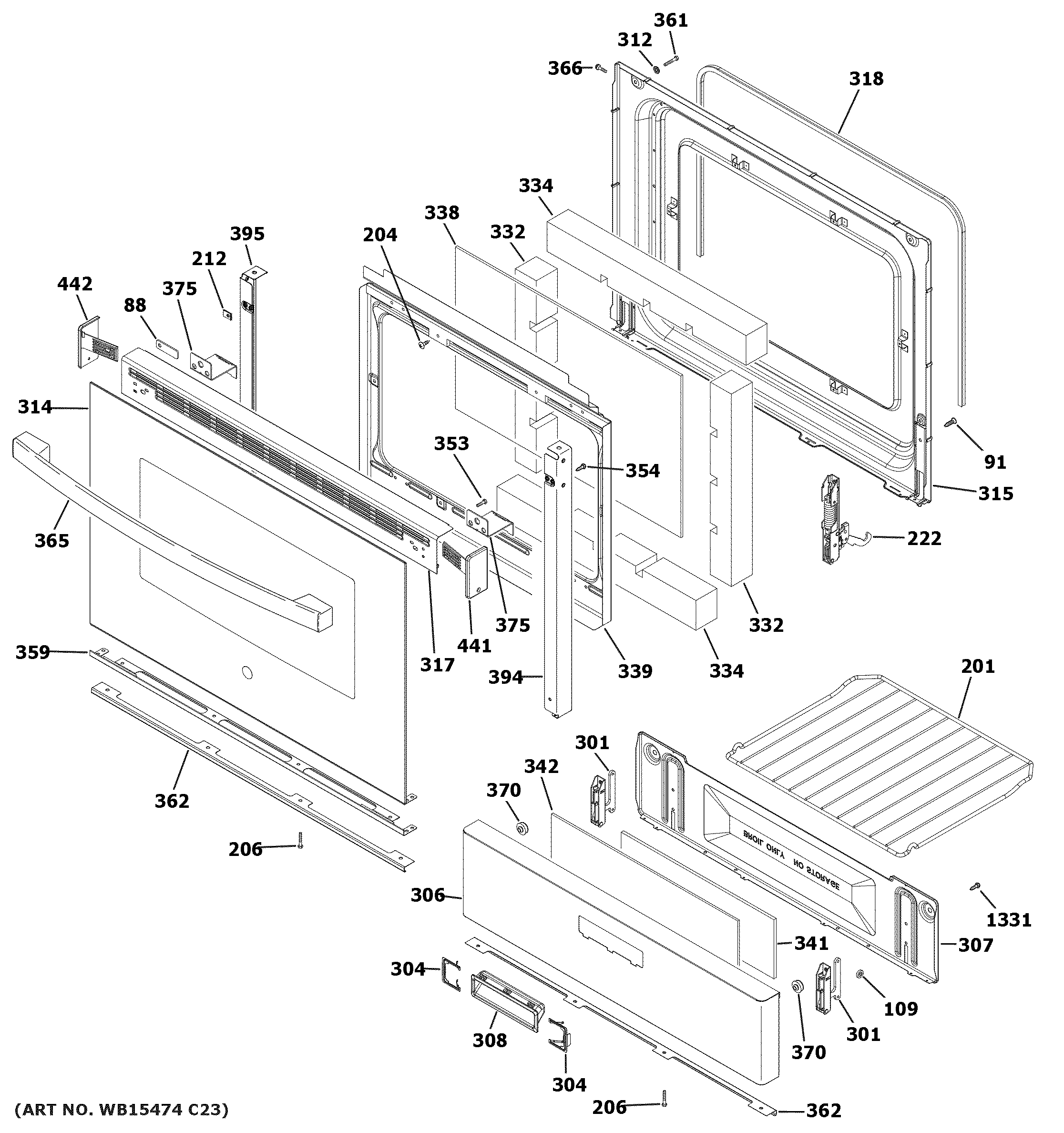 GE JGBS61DP1BB door & drawer parts diagram