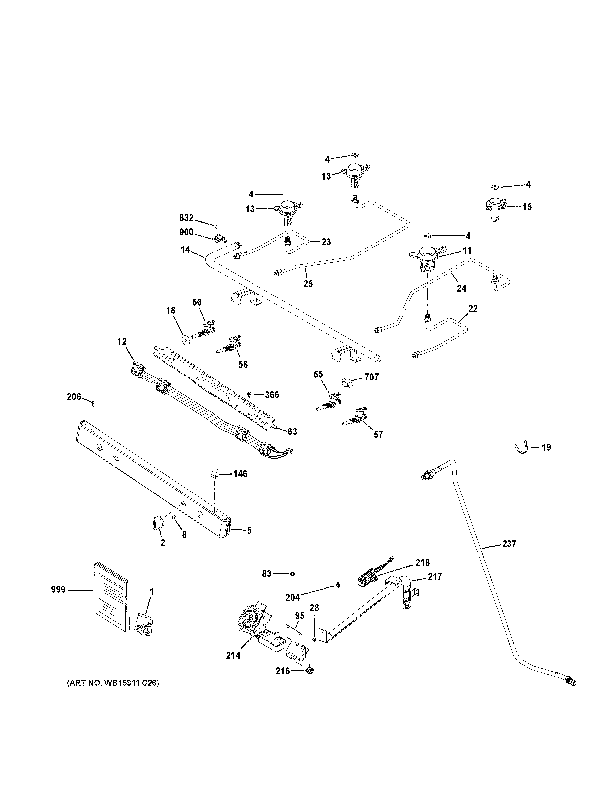 GE JGBS61DP1WW gas & burner parts diagram